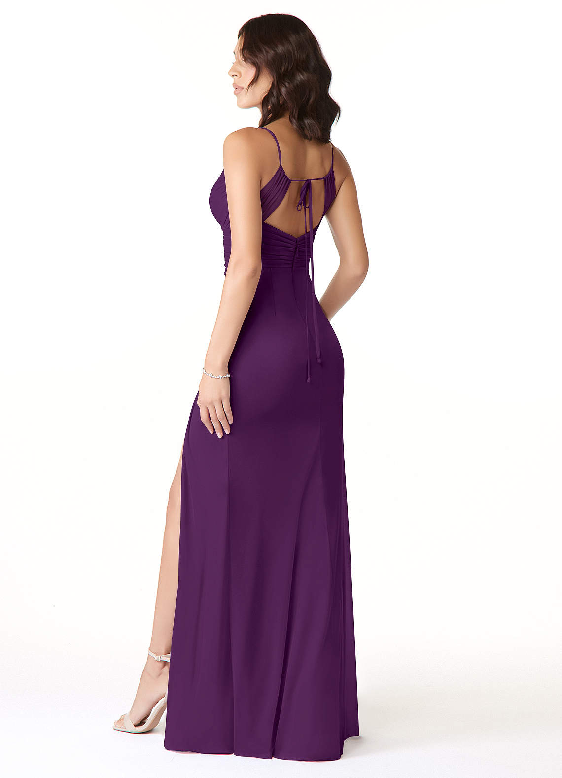 Reneya Mermaid V-Neck Mesh Bridesmaid Dress in Grape