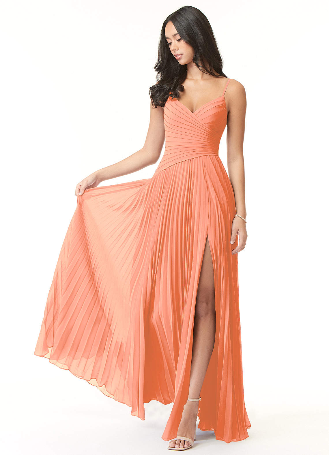 Vini A-Line V-Neck Chiffon Bridesmaid Dress in Sunset
