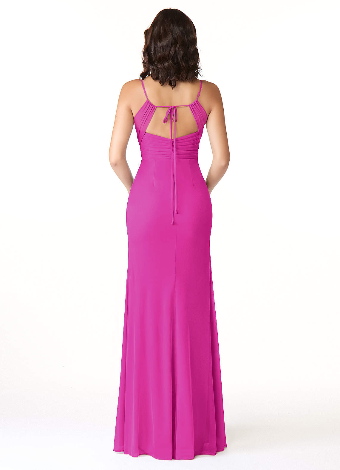 Reneya Mermaid V-Neck Mesh Bridesmaid Dress in Fuchsia