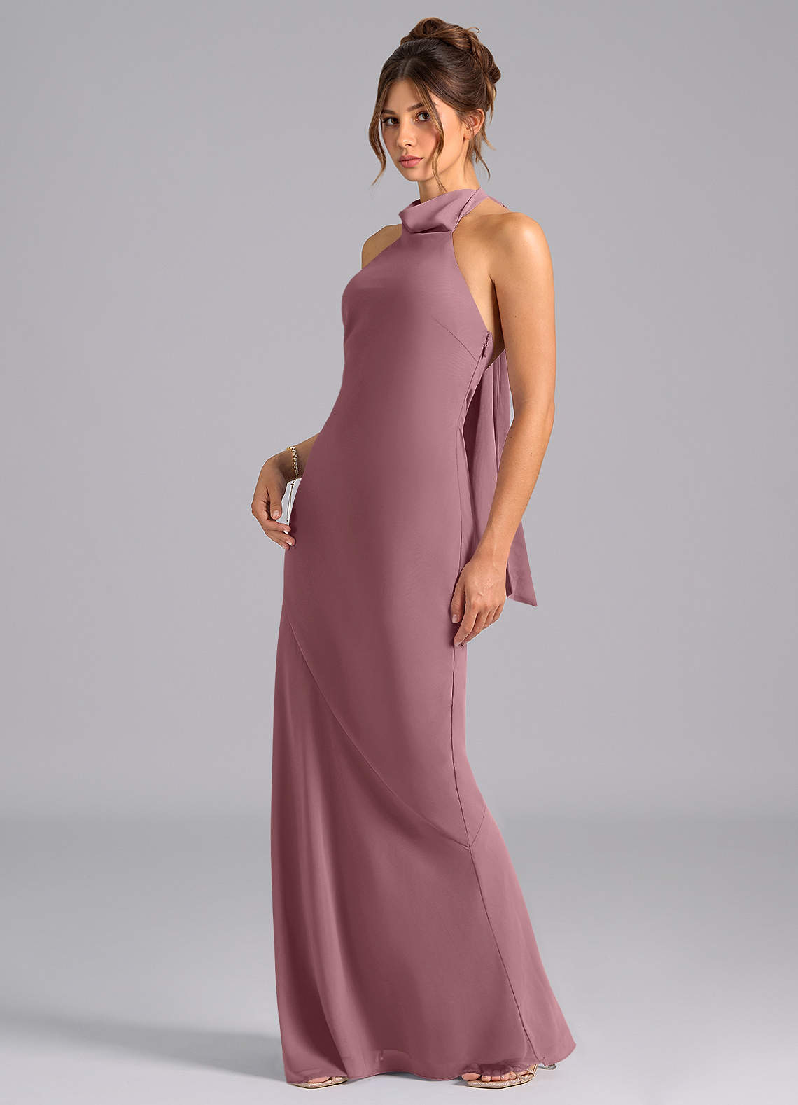 Velli Mermaid Halter Chiffon Bridesmaid Dress in Amethyst