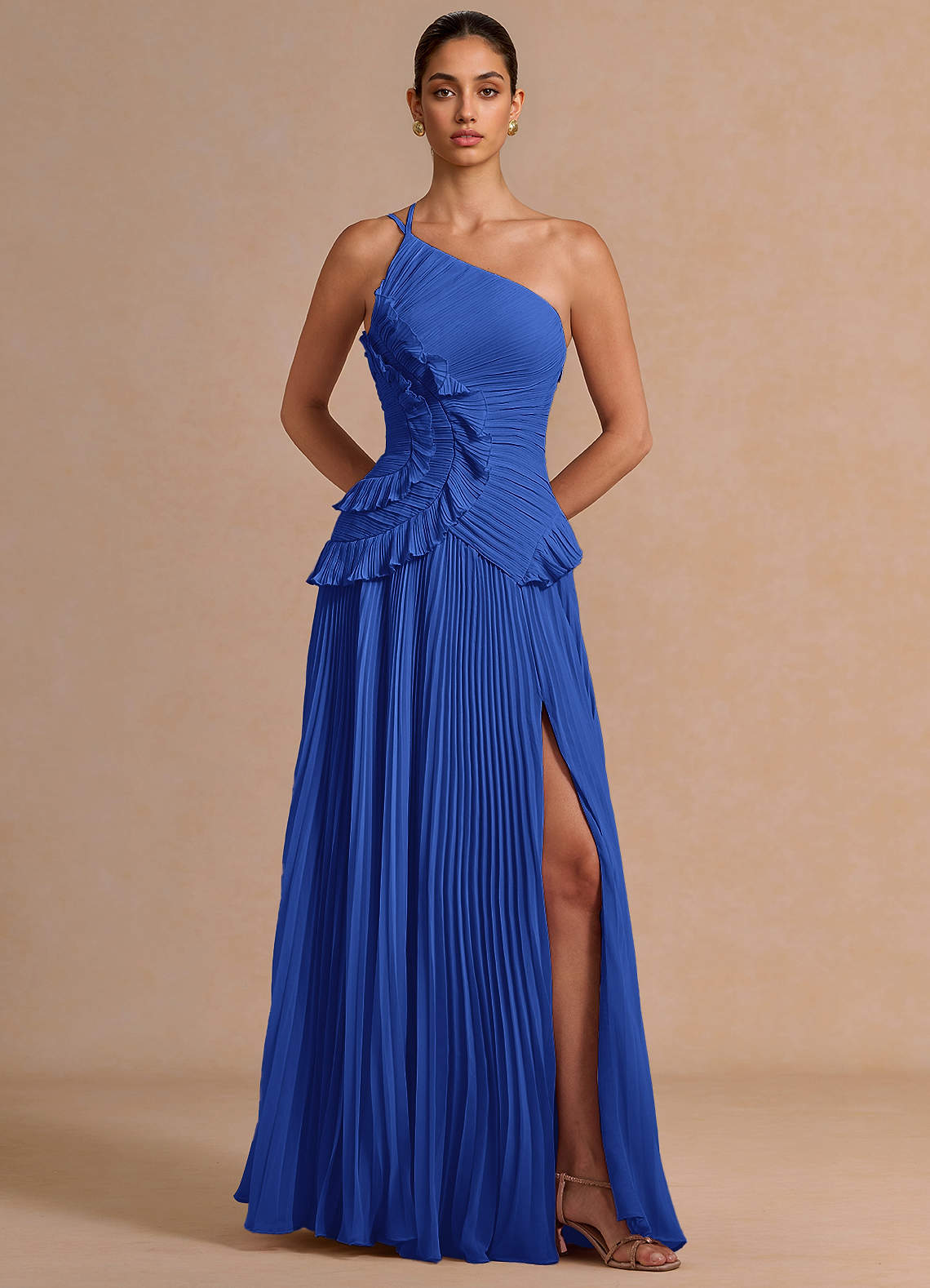 Melody A-Line One-Shoulder Chiffon Evening Dress in Royal Blue