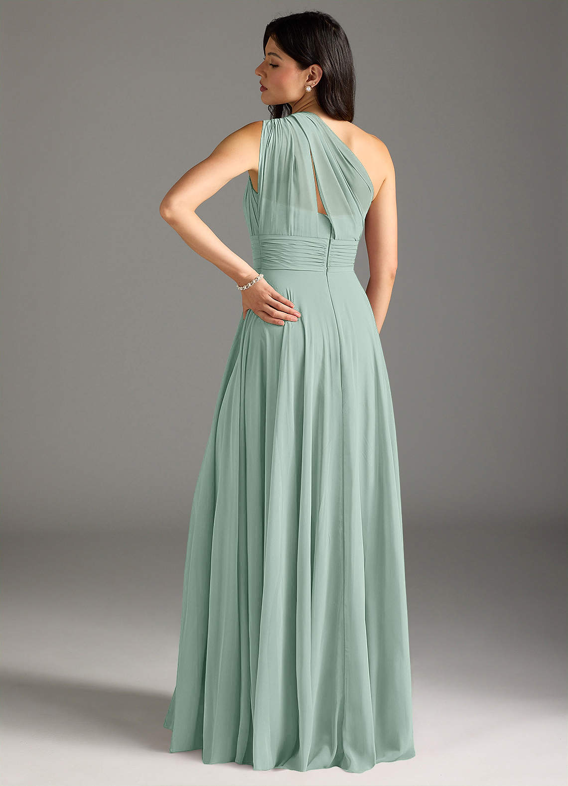 Charlize A-Line One-Shoulder Chiffon Bridesmaid Dress in Agave