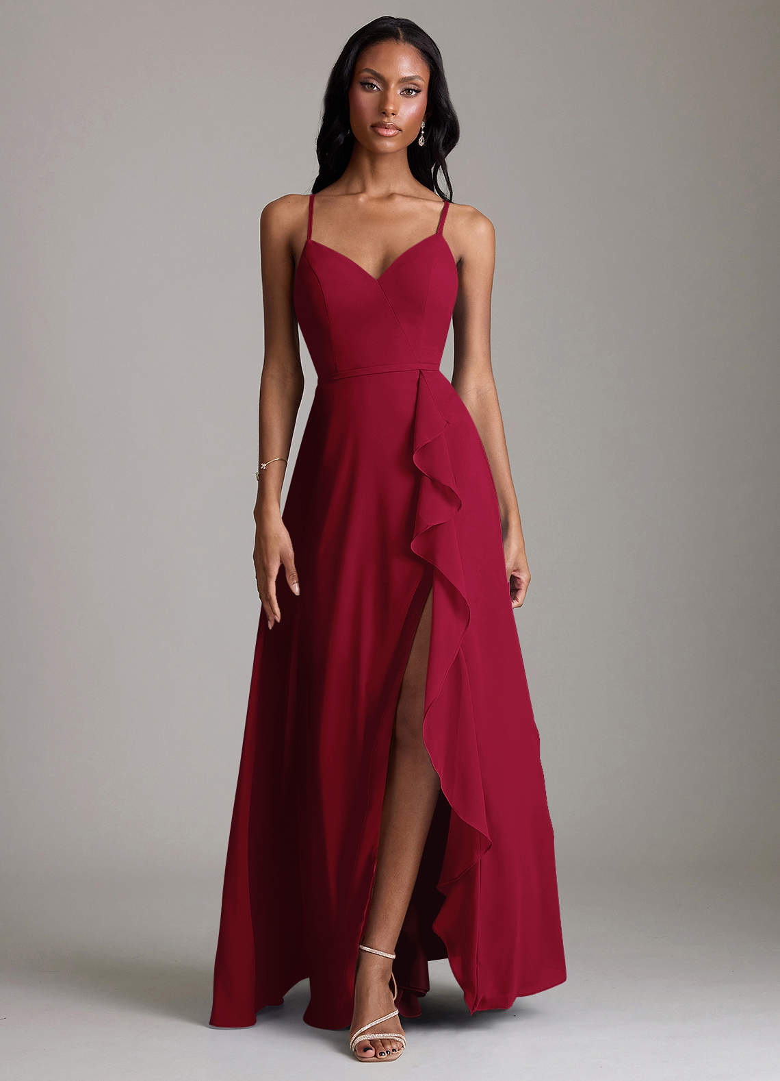 Naeem A-Line V-Neck Chiffon Bridesmaid Dress in Burgundy