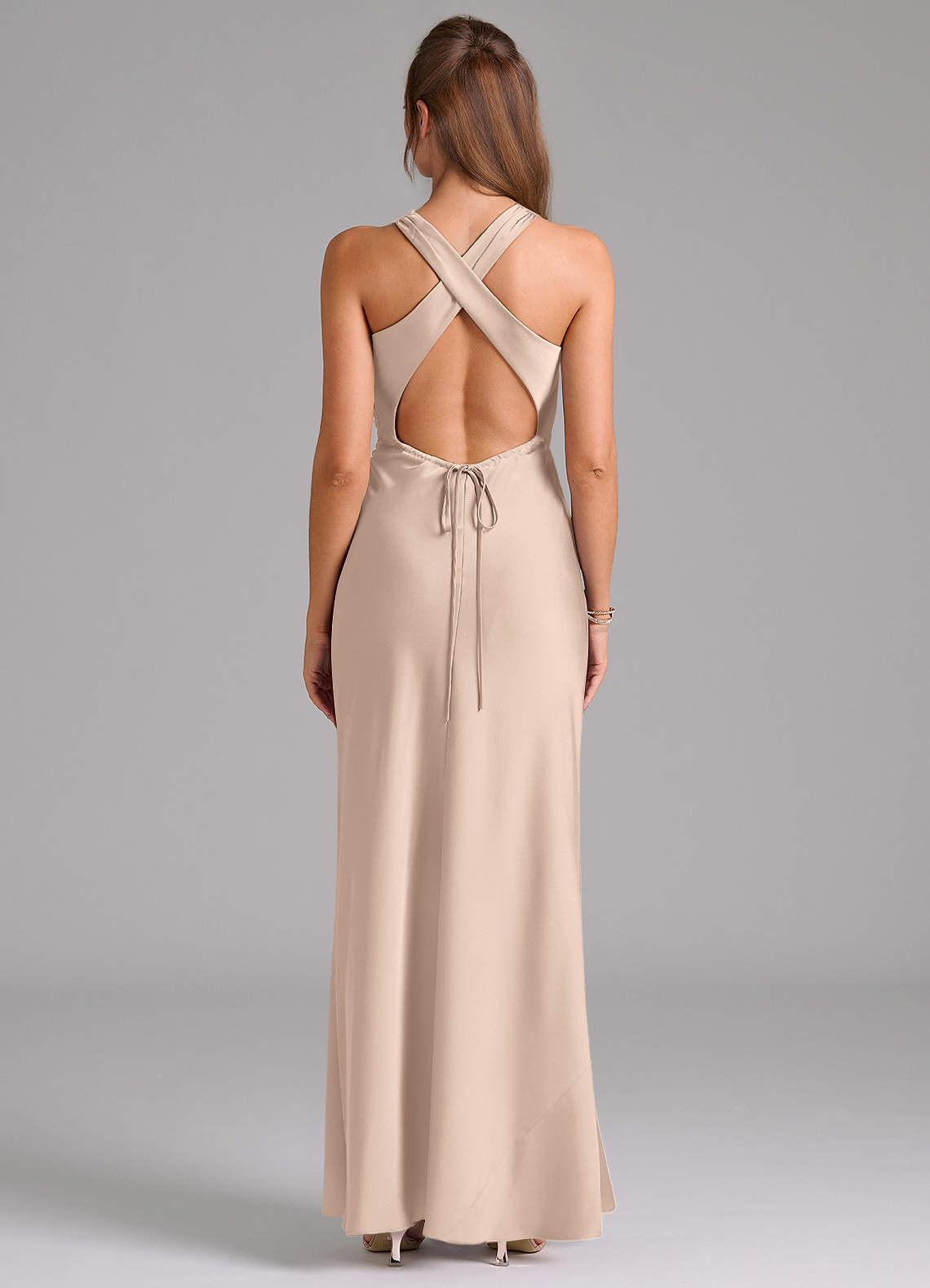 Evadne Sheath Scoop-Neck Stretch Satin Bridesmaid Dress in English Rose
