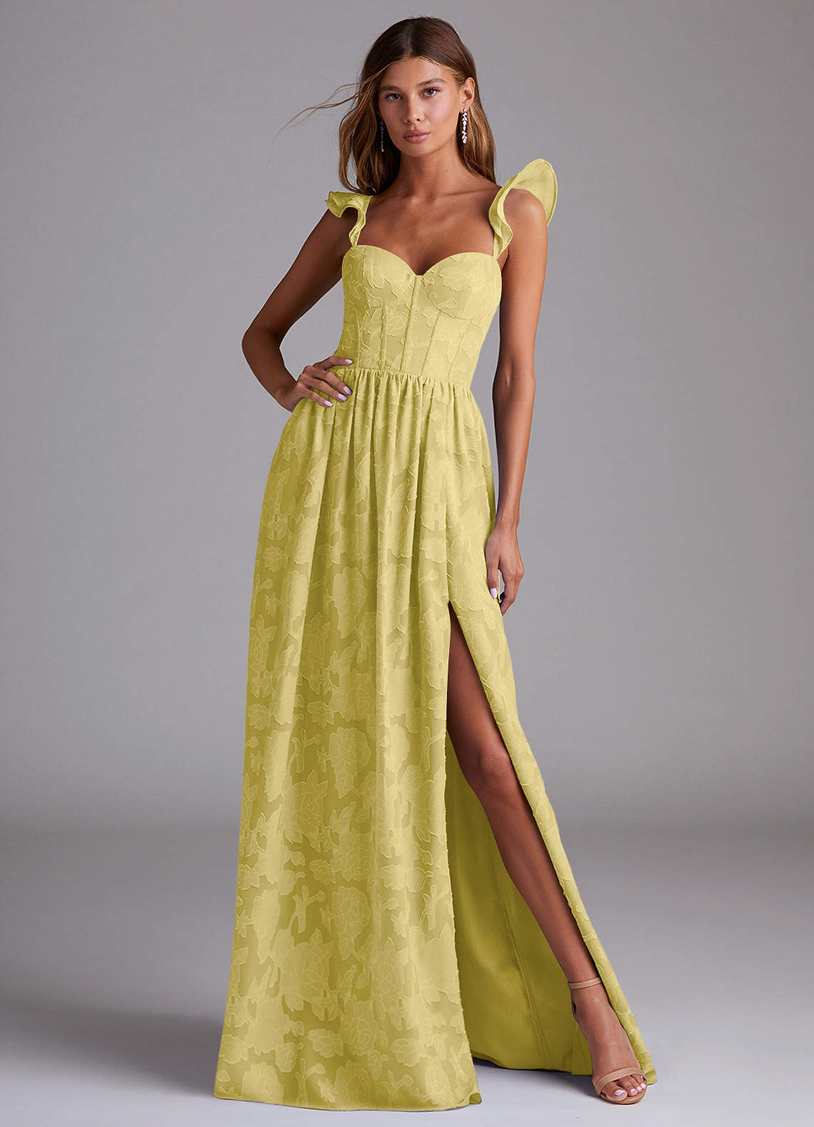 Denisse A-Line Sweetheart Floral Burnout Bridesmaid Dress in Canary