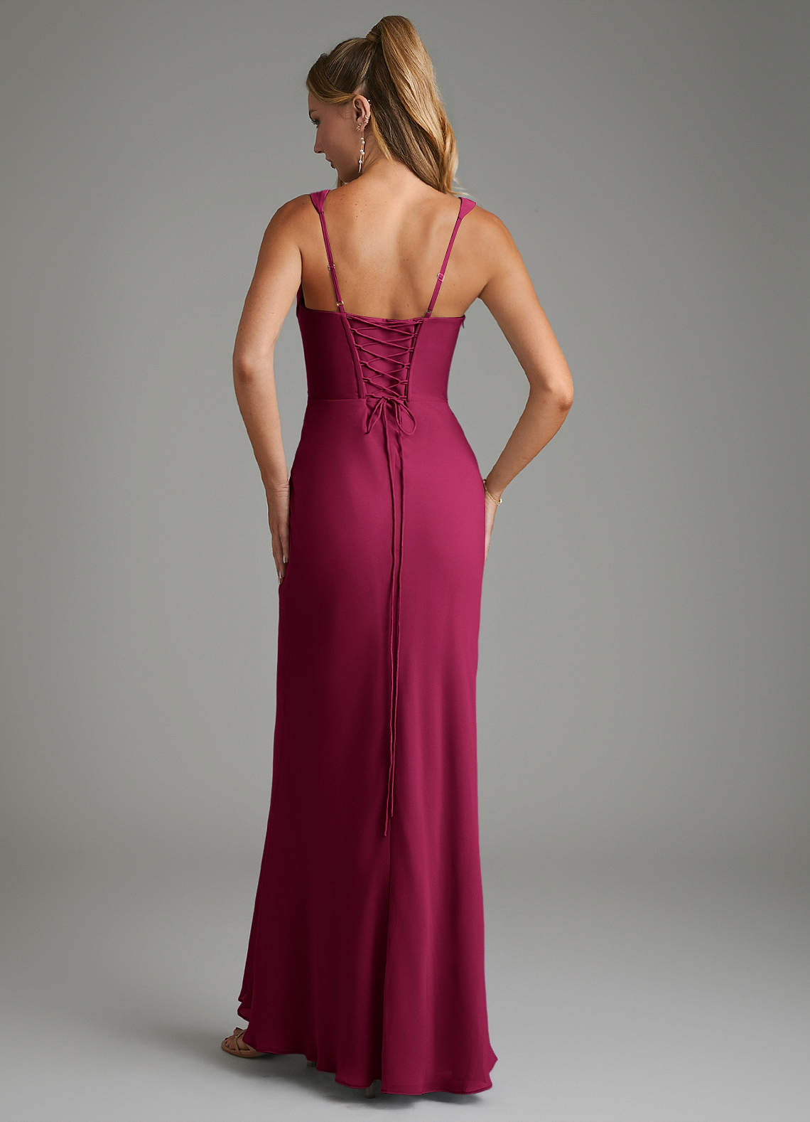 Asa Sheath Square-Neck Chiffon Bridesmaid Dress in Burgundy