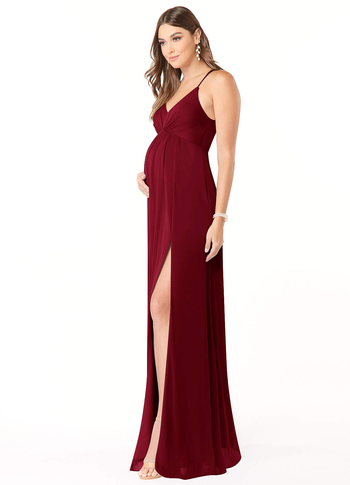 Annabelle A-Line V-Neck Mesh Bridesmaid Dress in Burgundy