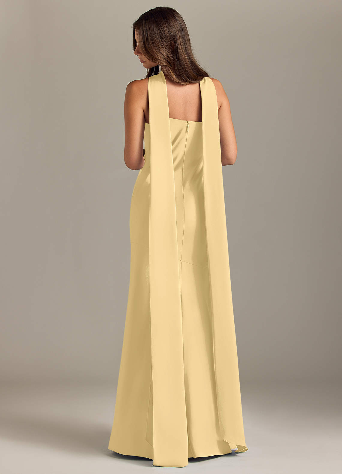 Kinsley Mermaid Halter Stretch Satin Bridesmaid Dress in Butter