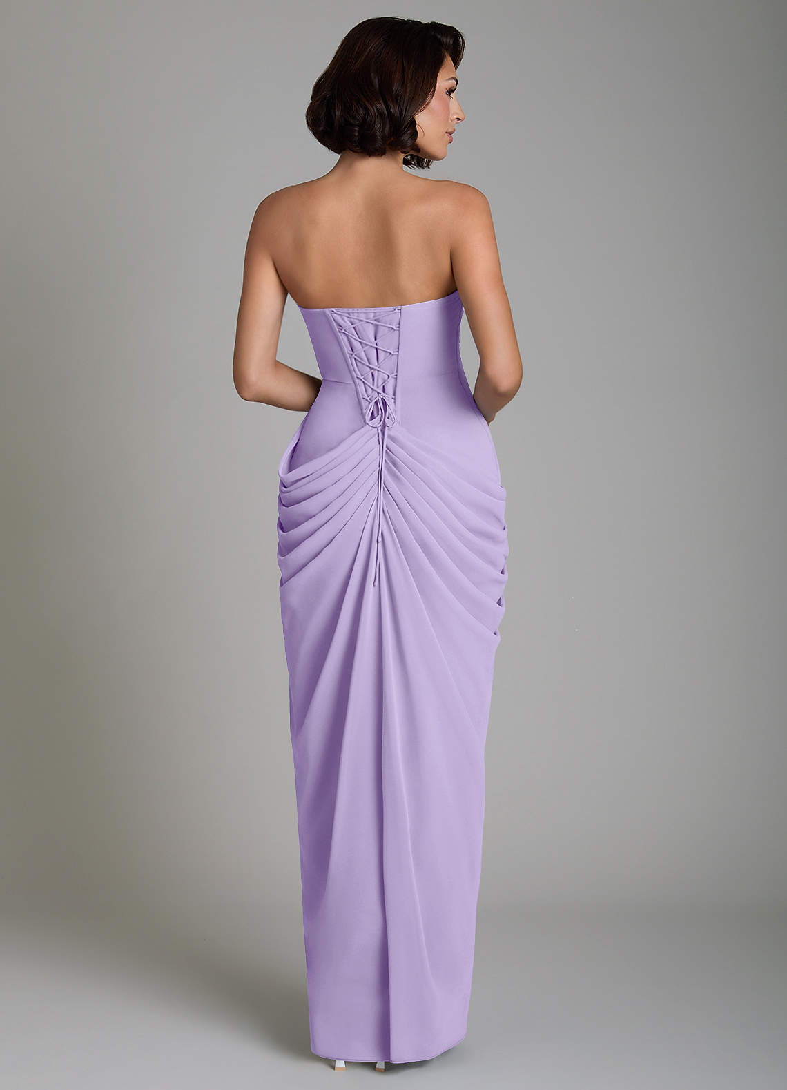 Nyra Sheath Strapless Chiffon Bridesmaid Dress in Lilac
