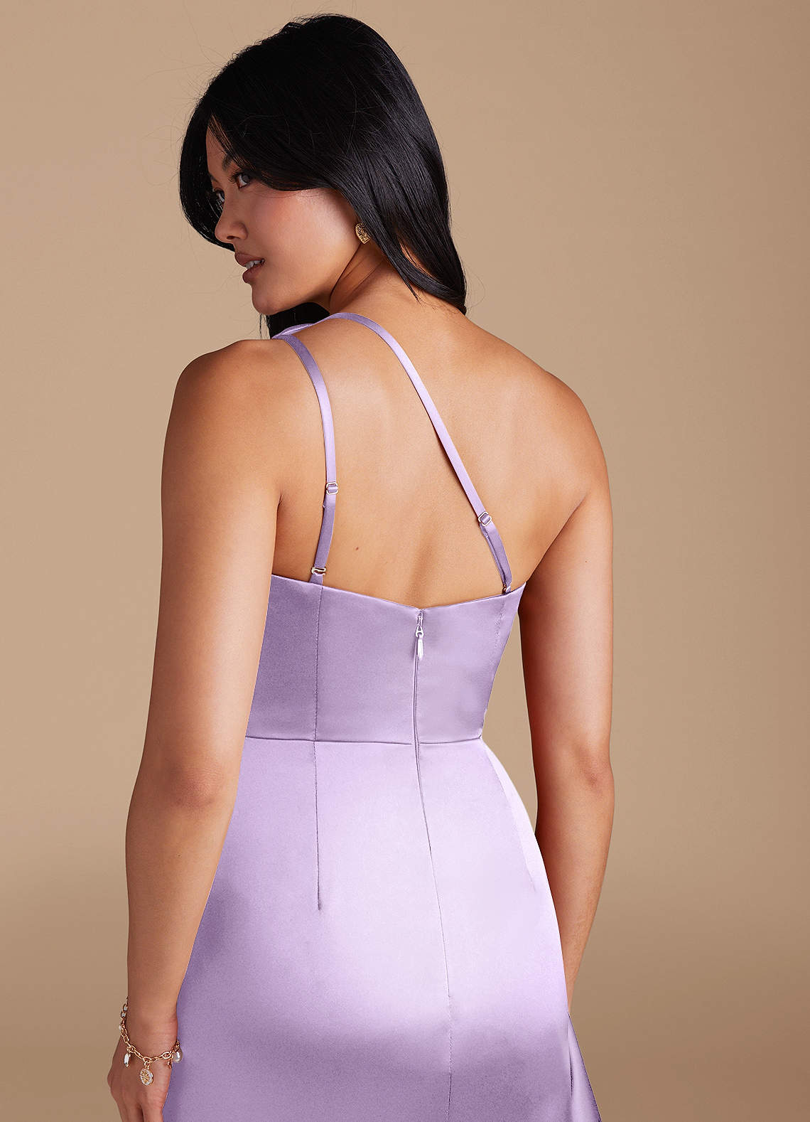 Latrice Sheath One-Shoulder Metallic Satin Bridesmaid Dress in Lilac