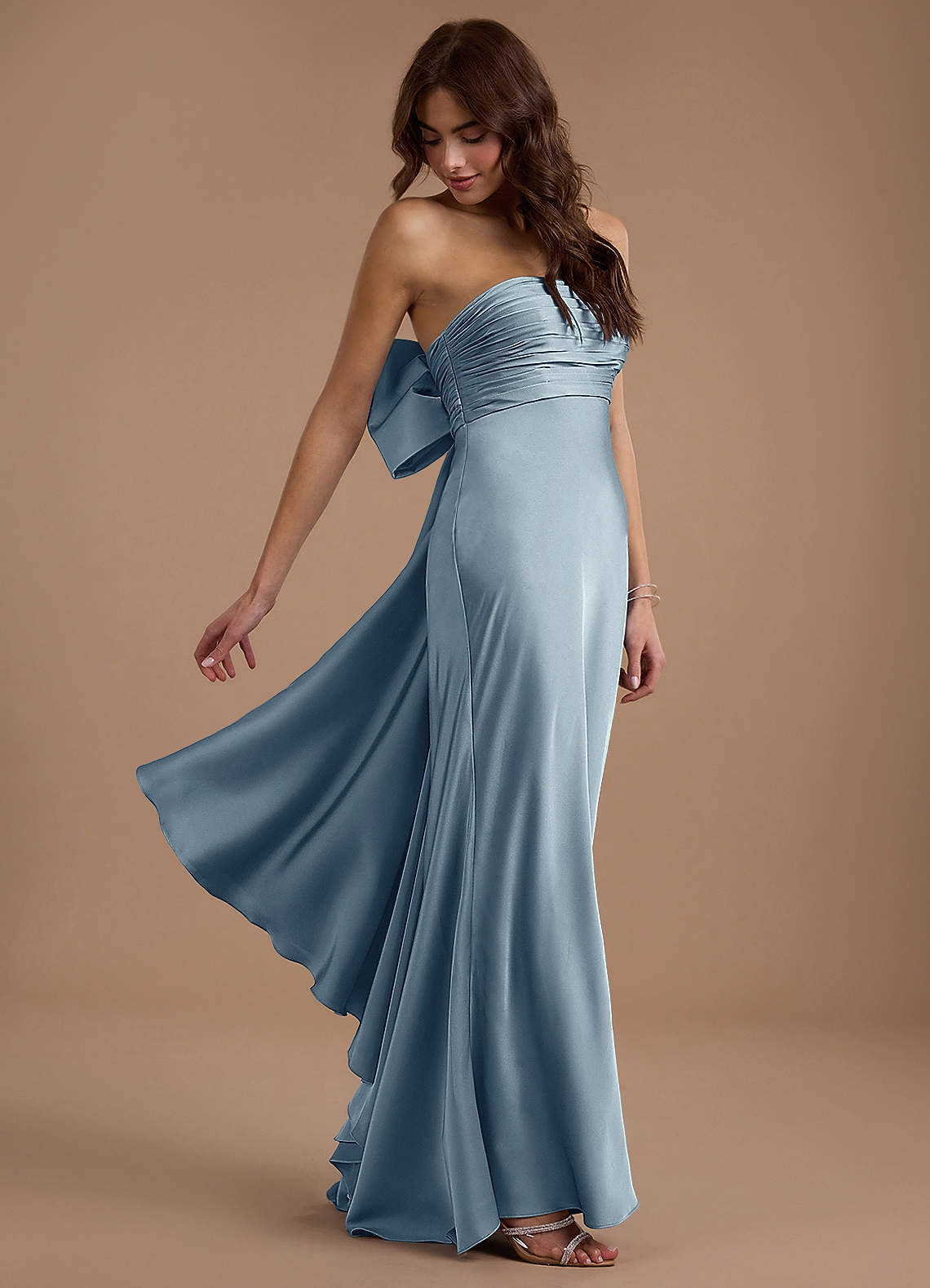 Aveline Mermaid Strapless Stretch Satin Evening Dress in Powder Blue