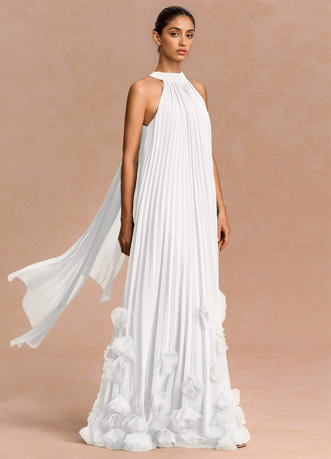 Lucette A-Line Halter Chiffon Evening Dress in White