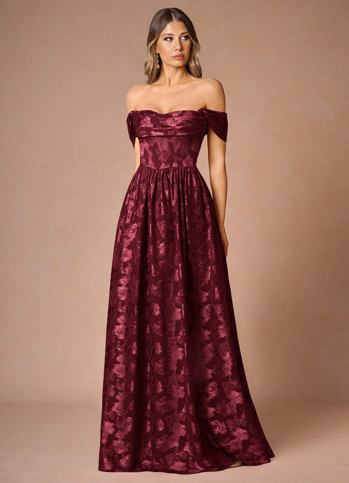 Hazel A-Line Cowl-Neck Fil Coupé Wedding Guest Dress in Wine