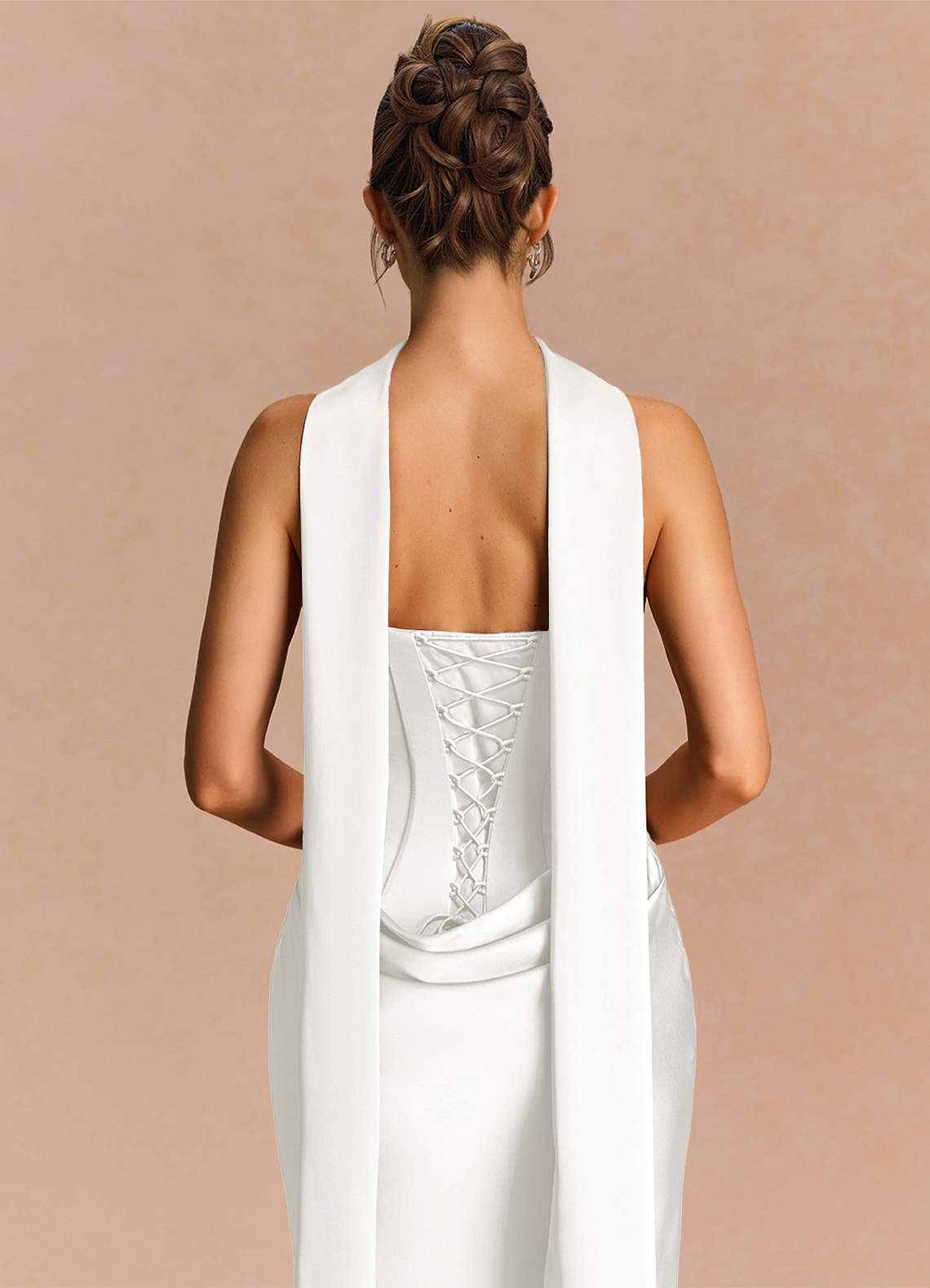 Euphemia Mermaid Strapless Stretch Satin Evening Dress in White