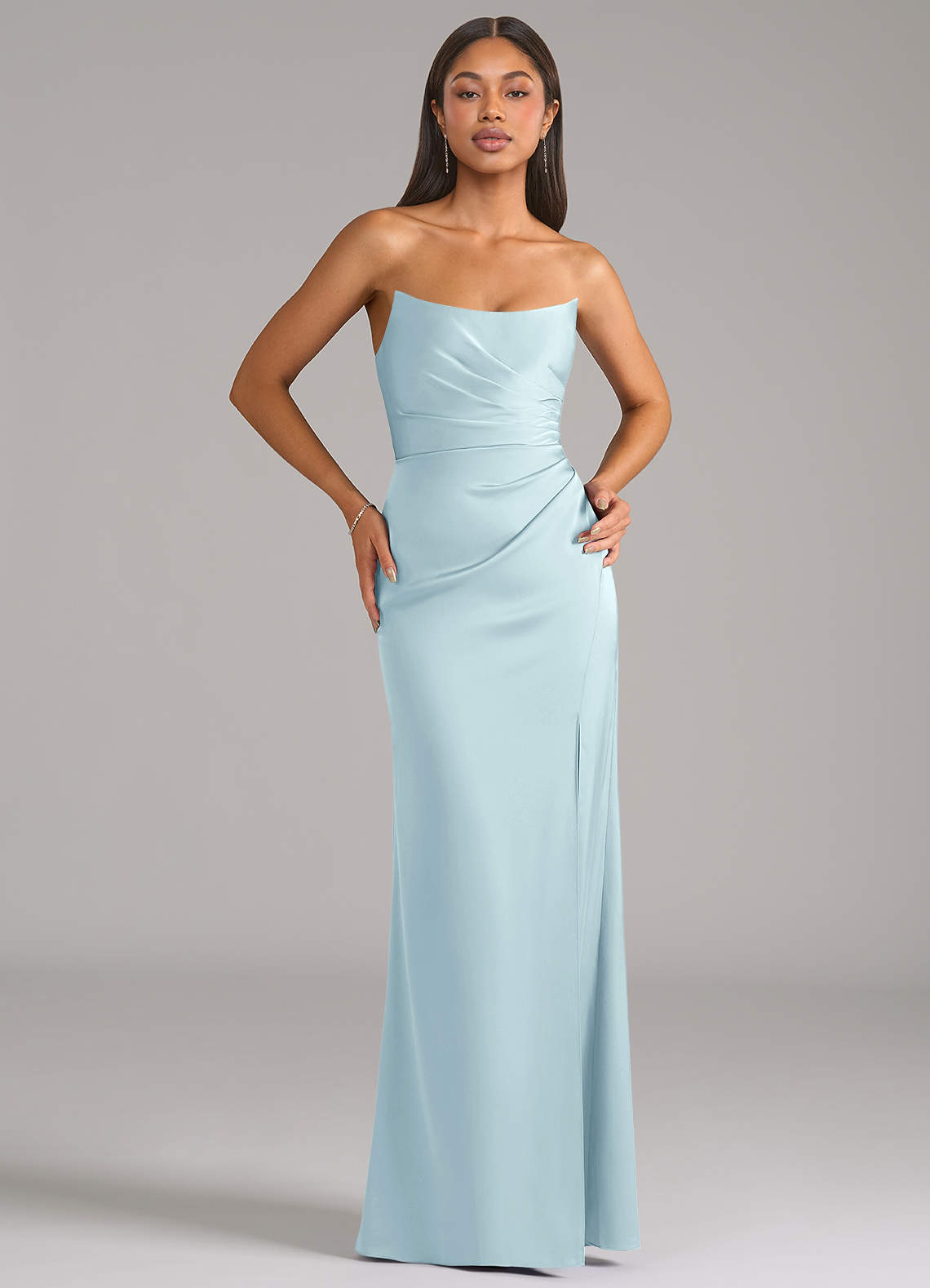 Marla Sheath Strapless Stretch Satin Bridesmaid Dress in Cloud Blue
