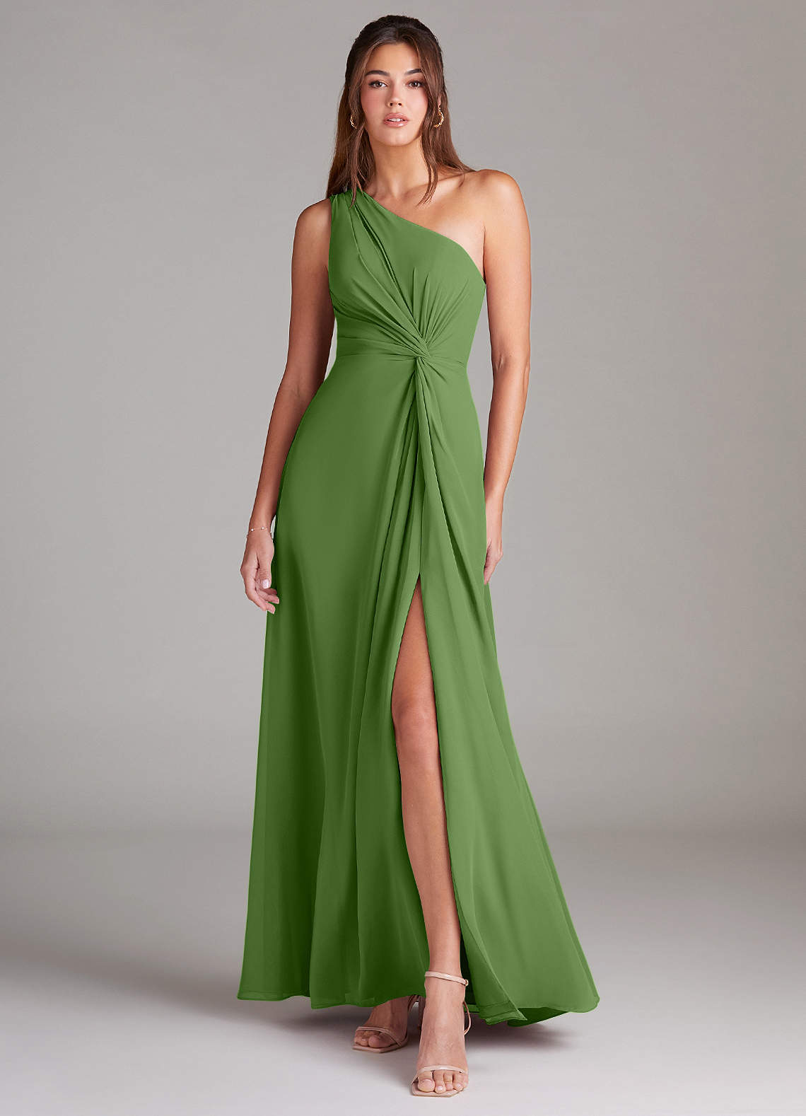 Brooke A-Line One-Shoulder Chiffon Bridesmaid Dress in Basil