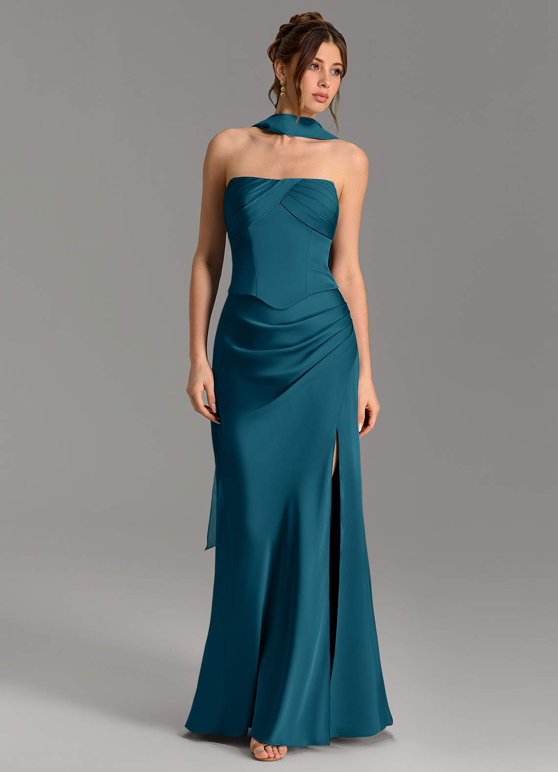 Nicki Sheath Scoop-Neck Stretch Satin Bridesmaid Dress in Ink Blue