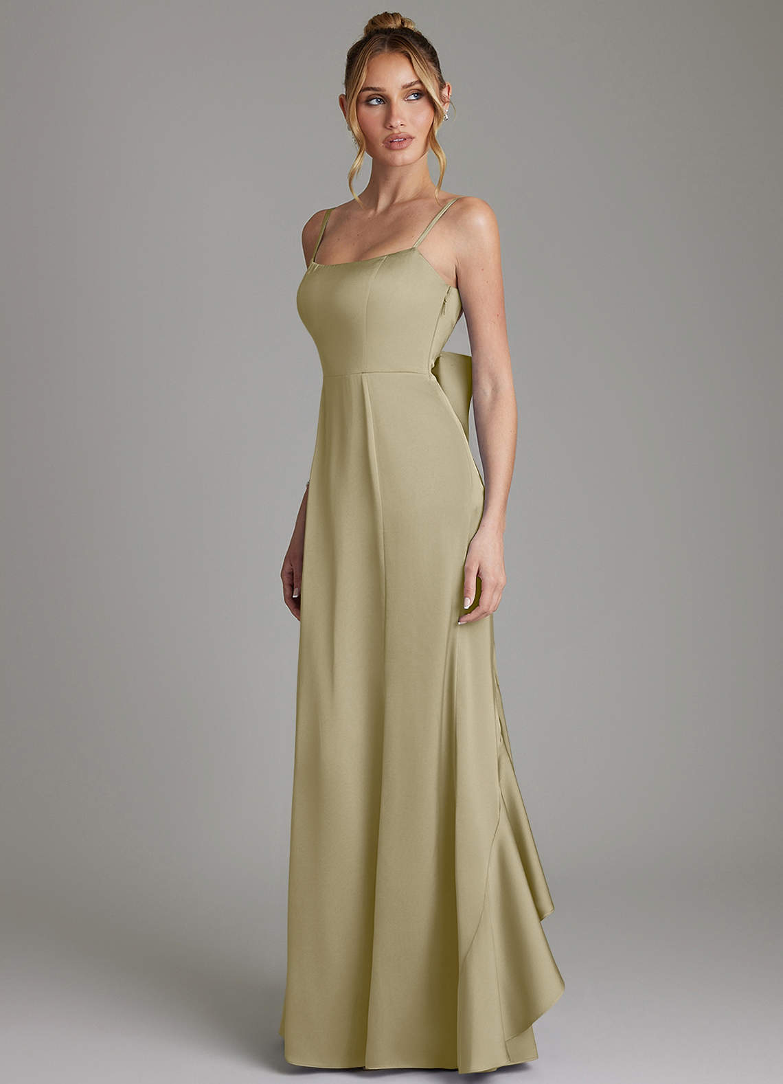 Zherra Mermaid Scoop-Neck Stretch Satin Bridesmaid Dress in Moss Green