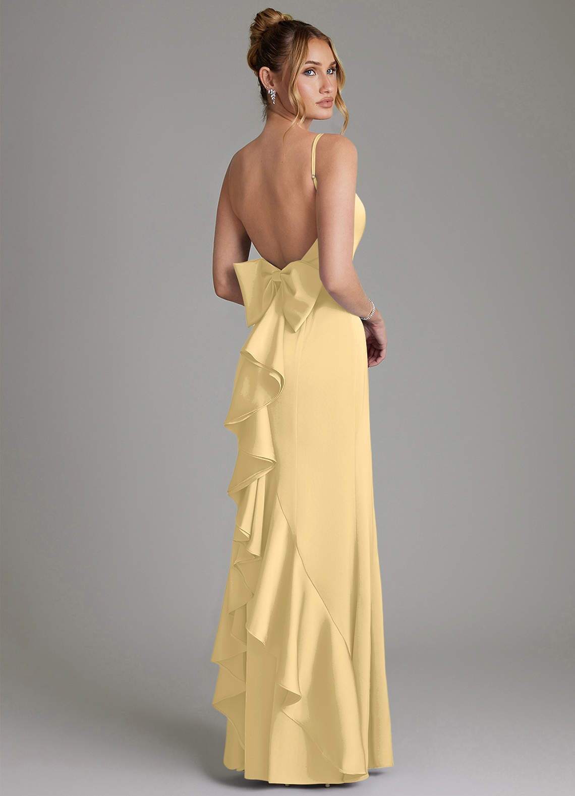 Zherra Mermaid Scoop-Neck Stretch Satin Bridesmaid Dress in Butter