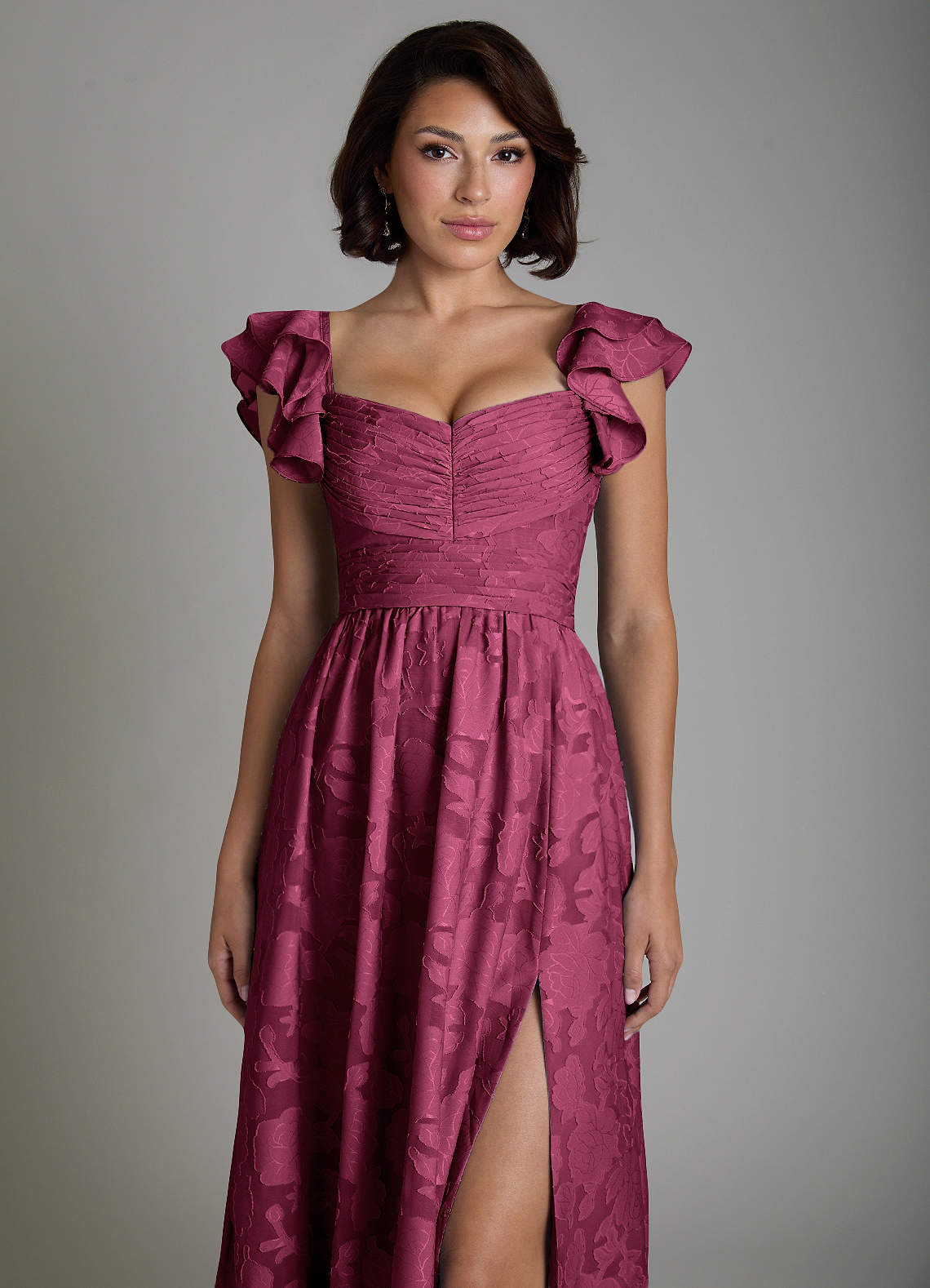 Anaya A-Line V-Neck Floral Burnout Bridesmaid Dress in Mulberry
