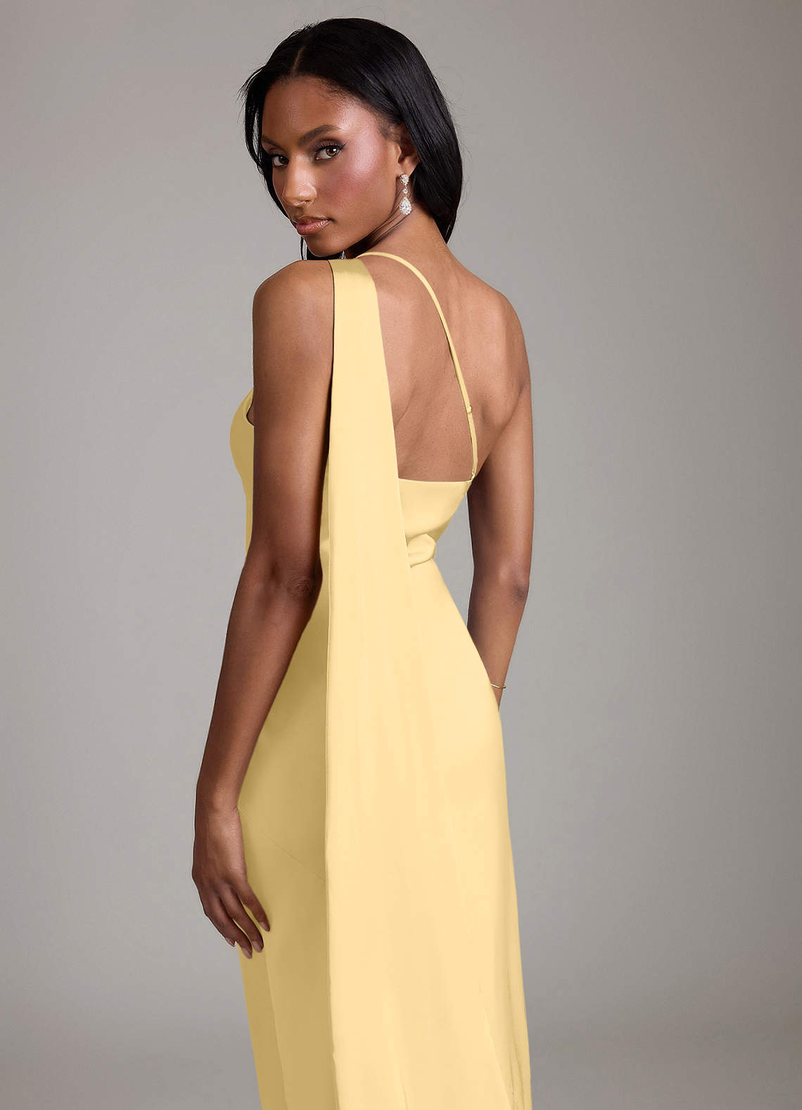 Juniper Mermaid One-Shoulder Stretch Satin Bridesmaid Dress in Butter