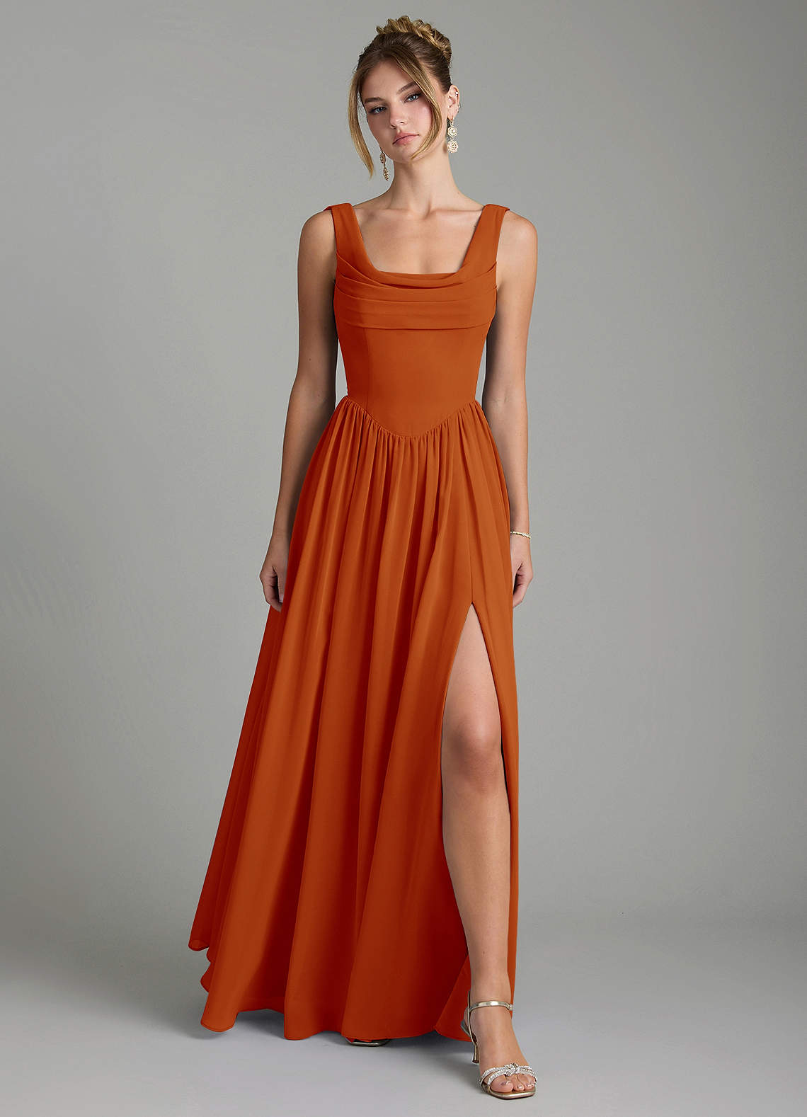 Novi A-Line Square-Neck Chiffon Bridesmaid Dress in Paprika