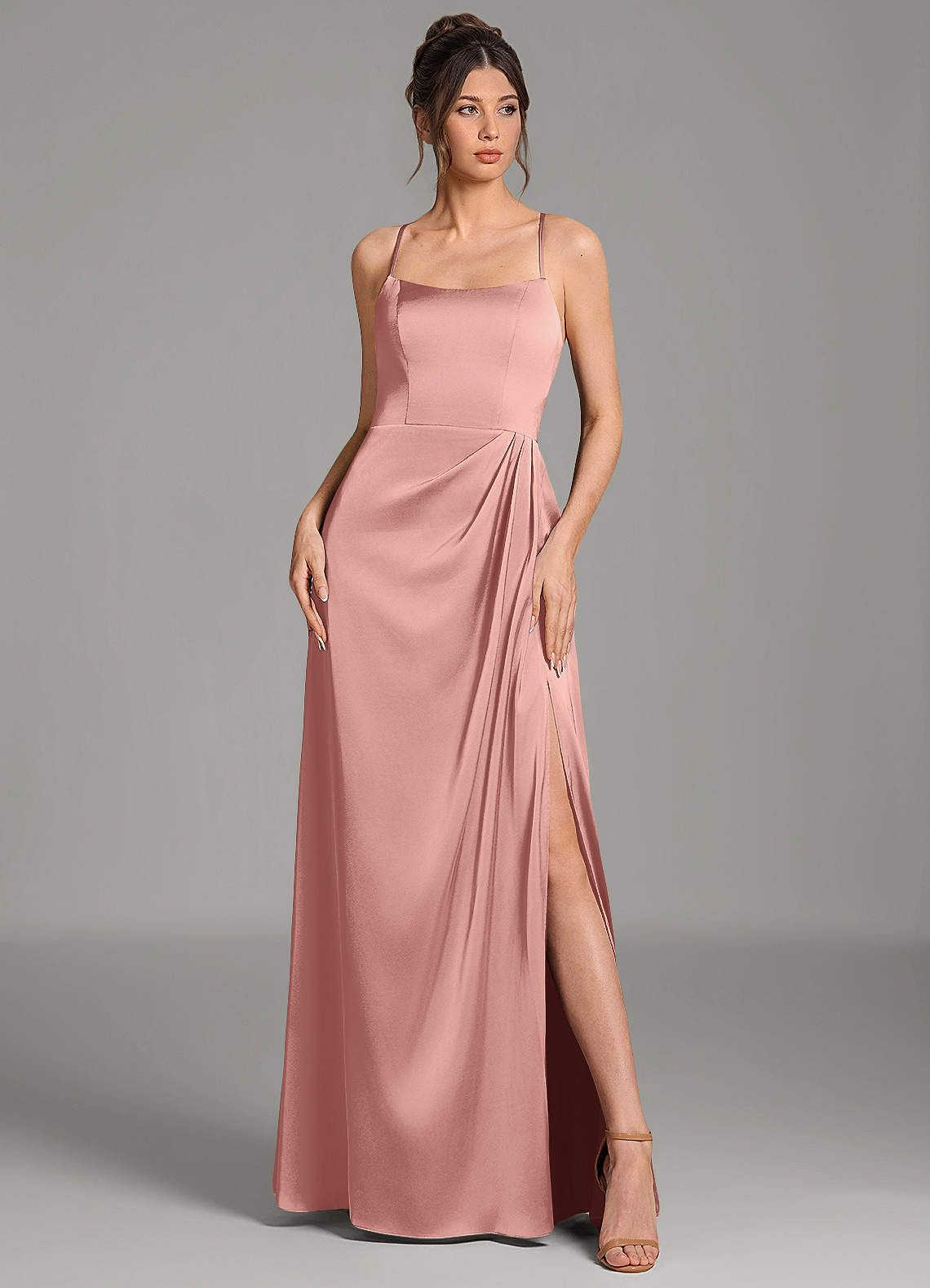 Frankie A-Line Scoop-Neck Stretch Satin Bridesmaid Dress in Rosette