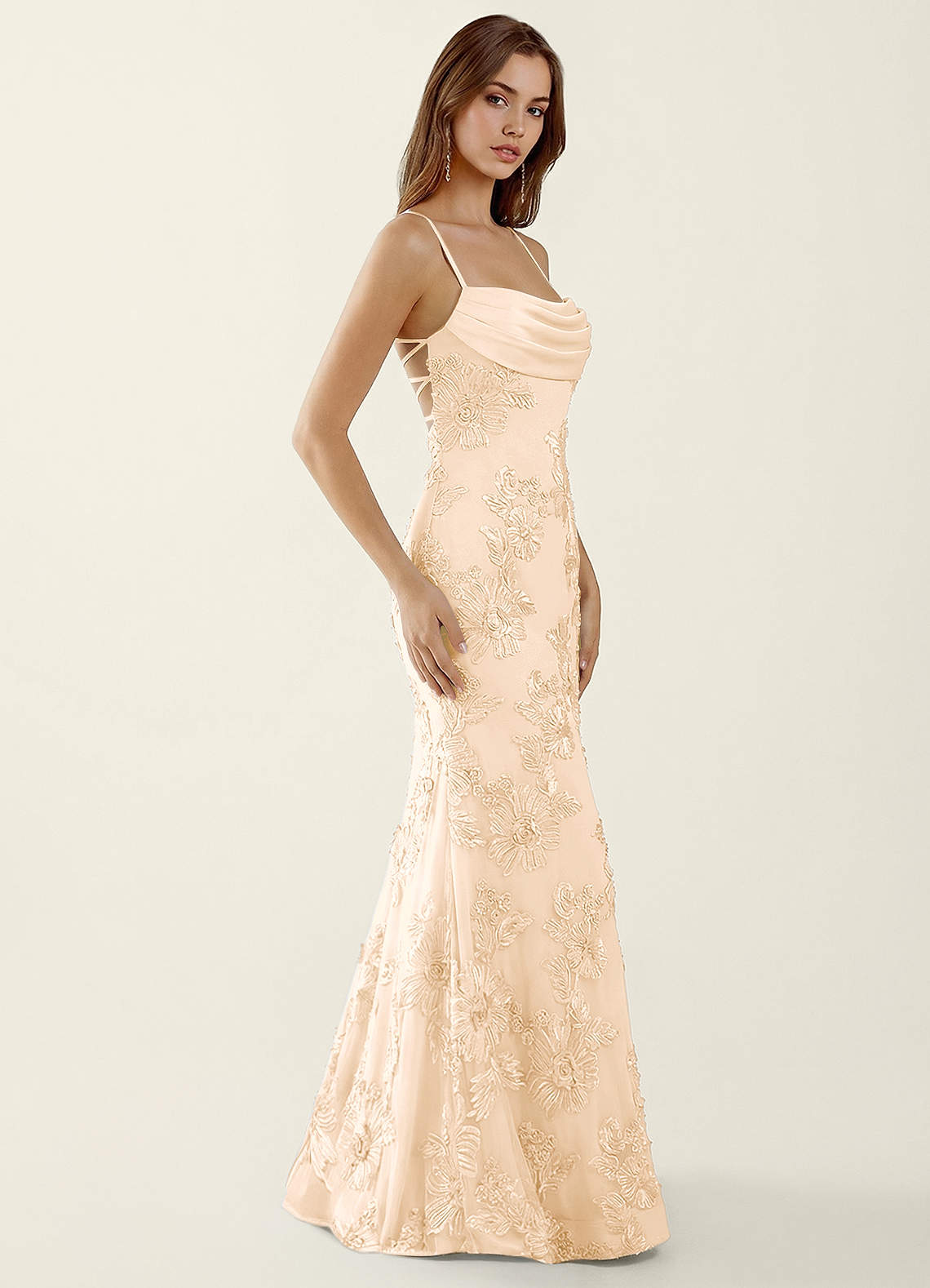 Bellatrix Mermaid Spaghetti-Strap Stretch Lace Evening Dress in Yellow