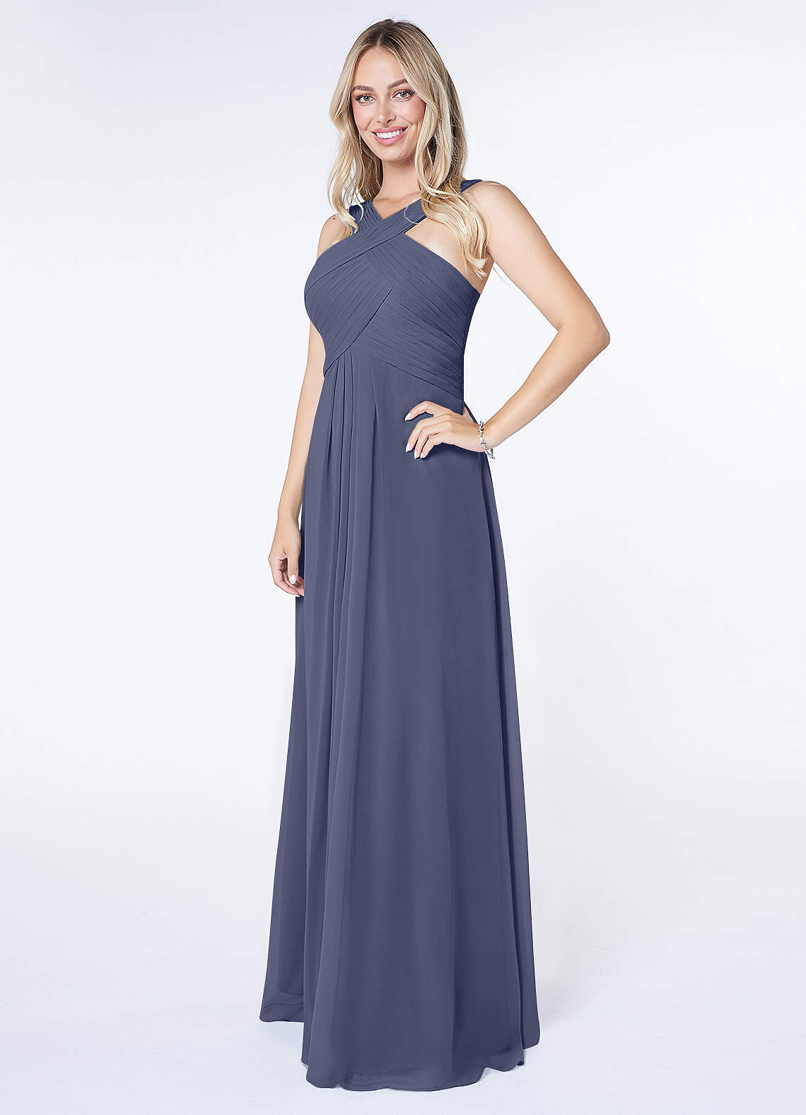 Kaleigh A-Line Halter Chiffon Bridesmaid Dress in Stormy