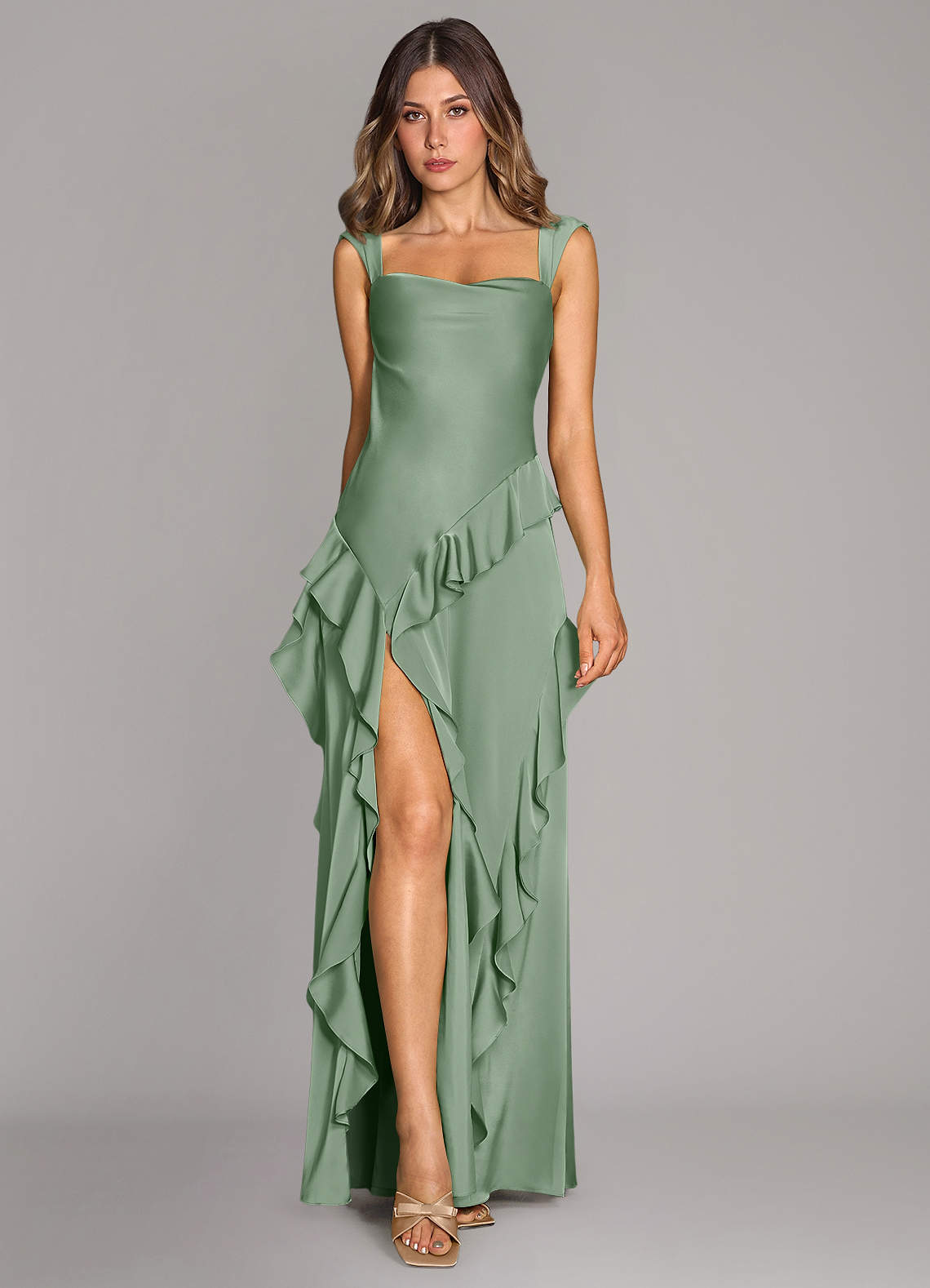 Sloane A-Line Sweetheart Stretch Satin Bridesmaid Dress in Matcha