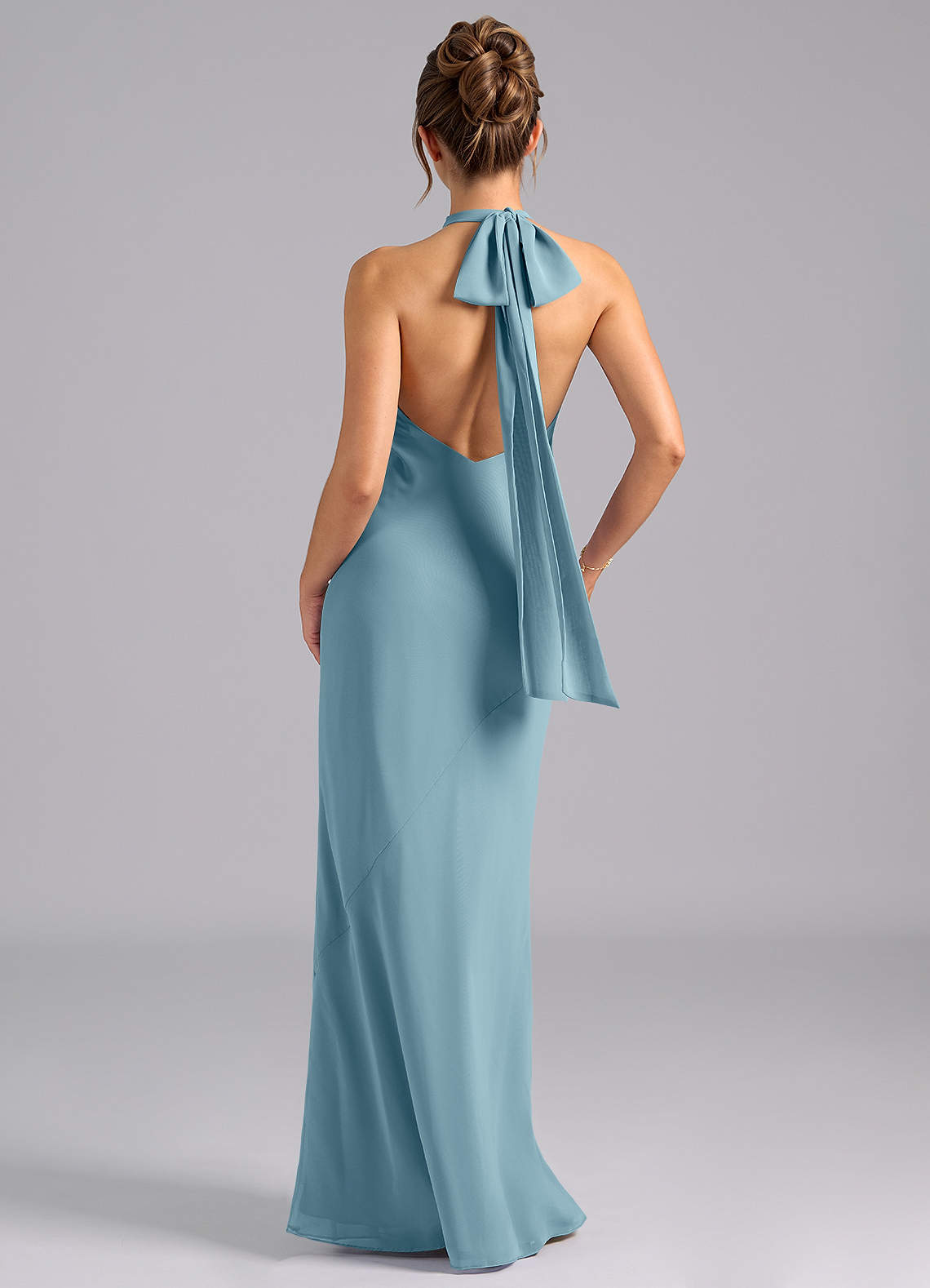 Velli Mermaid Halter Chiffon Bridesmaid Dress in Moody Blue