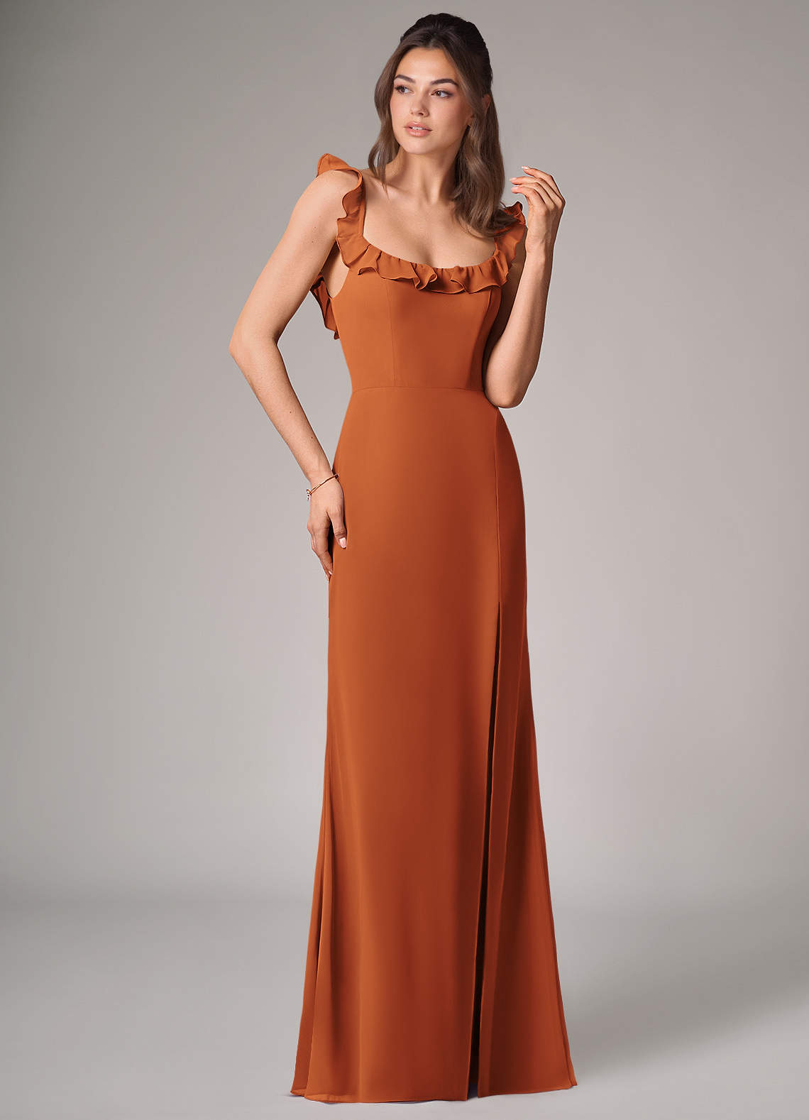 Callie Mermaid Scoop-Neck Chiffon Bridesmaid Dress in Cinnamon