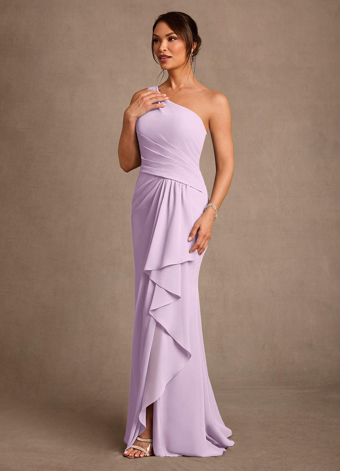 Floy Sheath One-Shoulder Chiffon Mother of the Bride Dress in Frosted Lilac