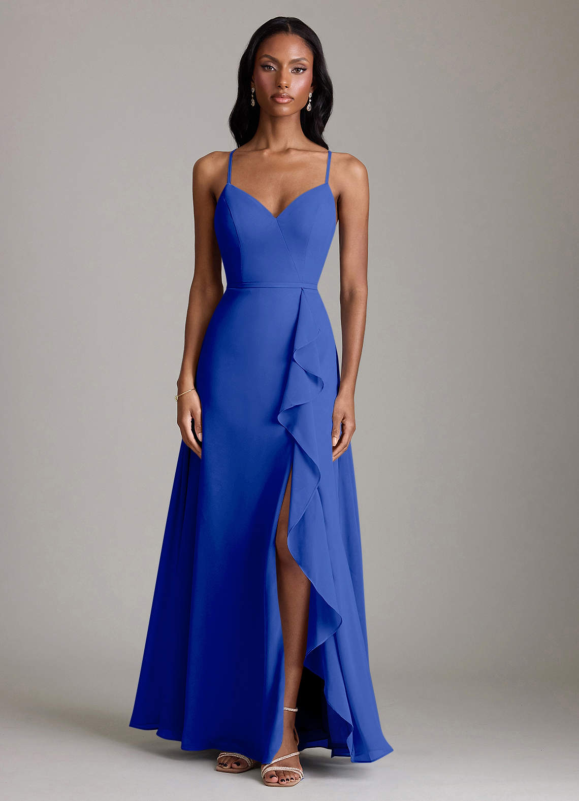 Naeem A-Line V-Neck Chiffon Bridesmaid Dress in Royal Blue