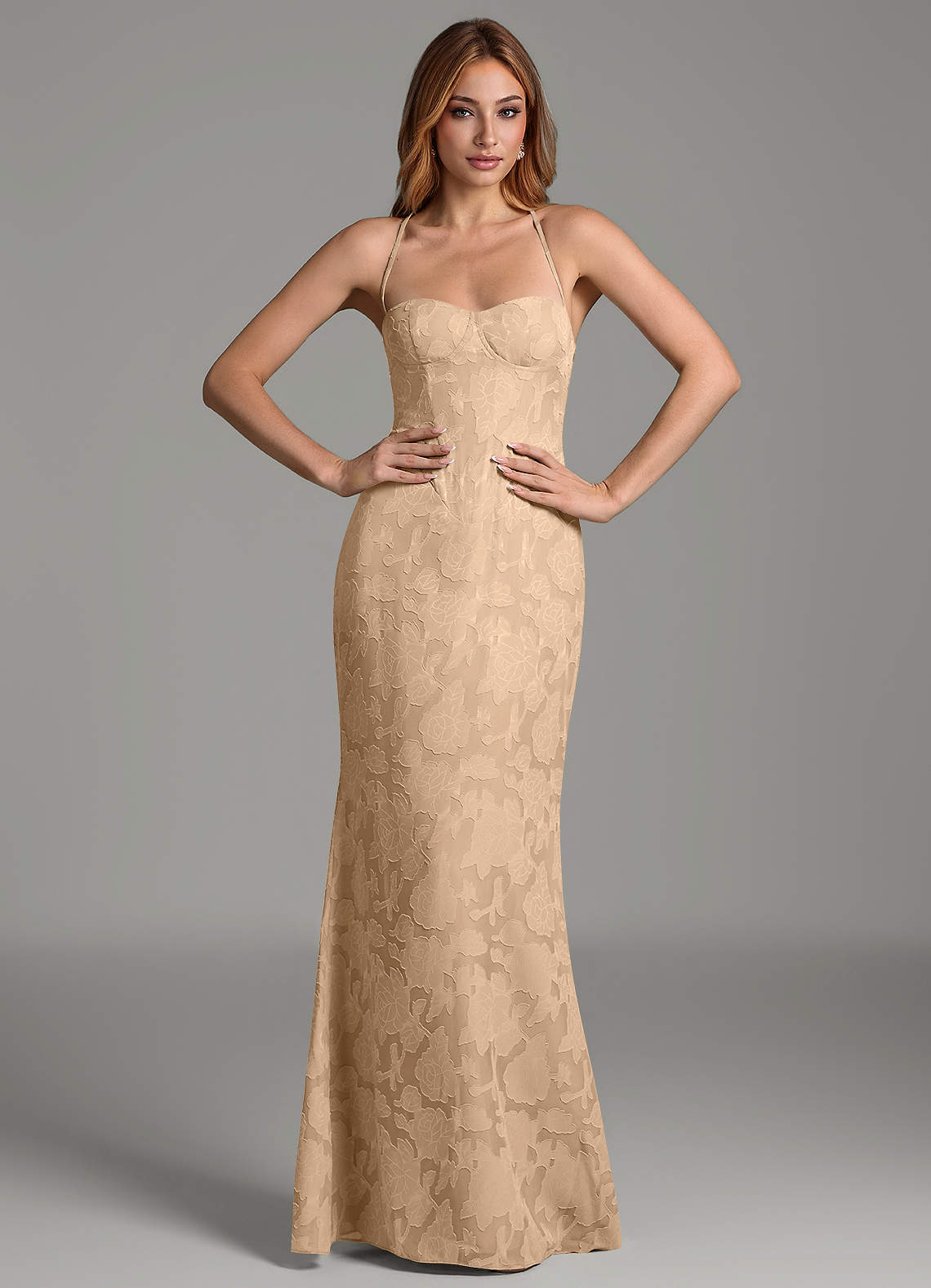 Dara Mermaid Sweetheart Floral Burnout Bridesmaid Dress in Champagne