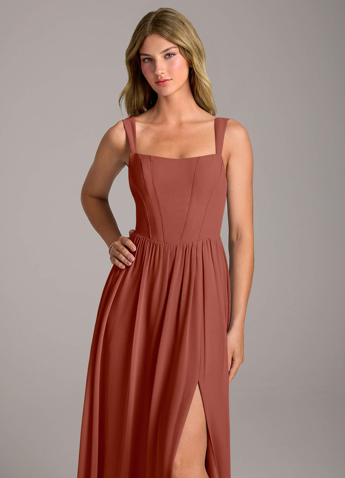 Rosaline A-Line Square-Neck Chiffon Bridesmaid Dress in Auburn