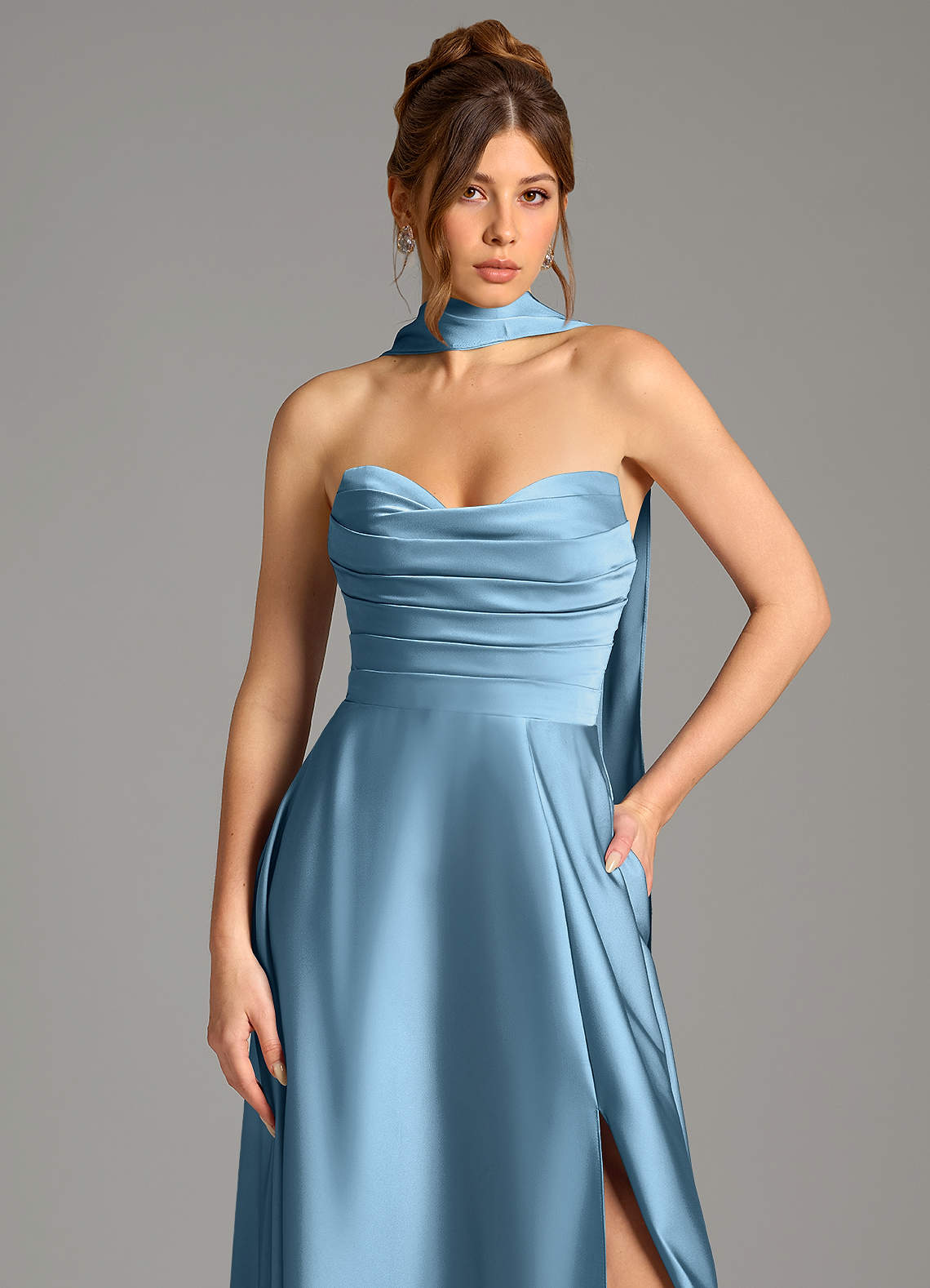 Ayla A-Line Sweetheart Stretch Satin Bridesmaid Dress in Steel Blue