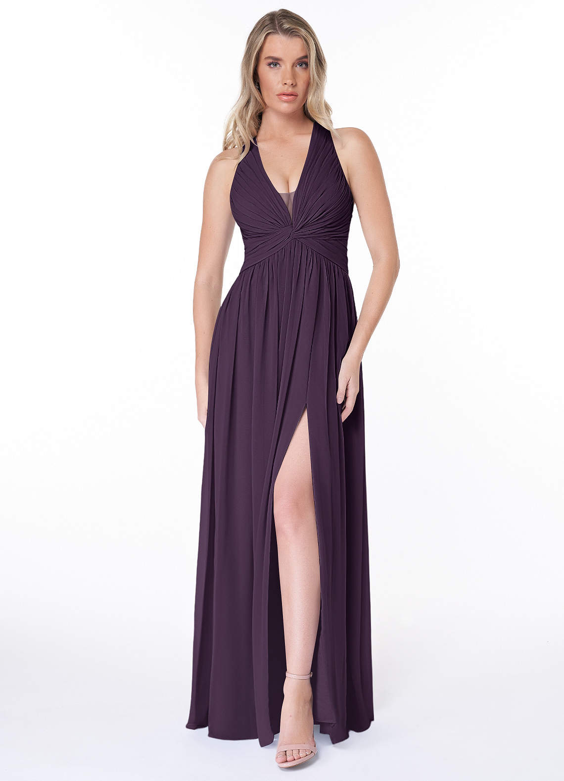Jaclyn A-Line Halter Chiffon Bridesmaid Dress in Plum
