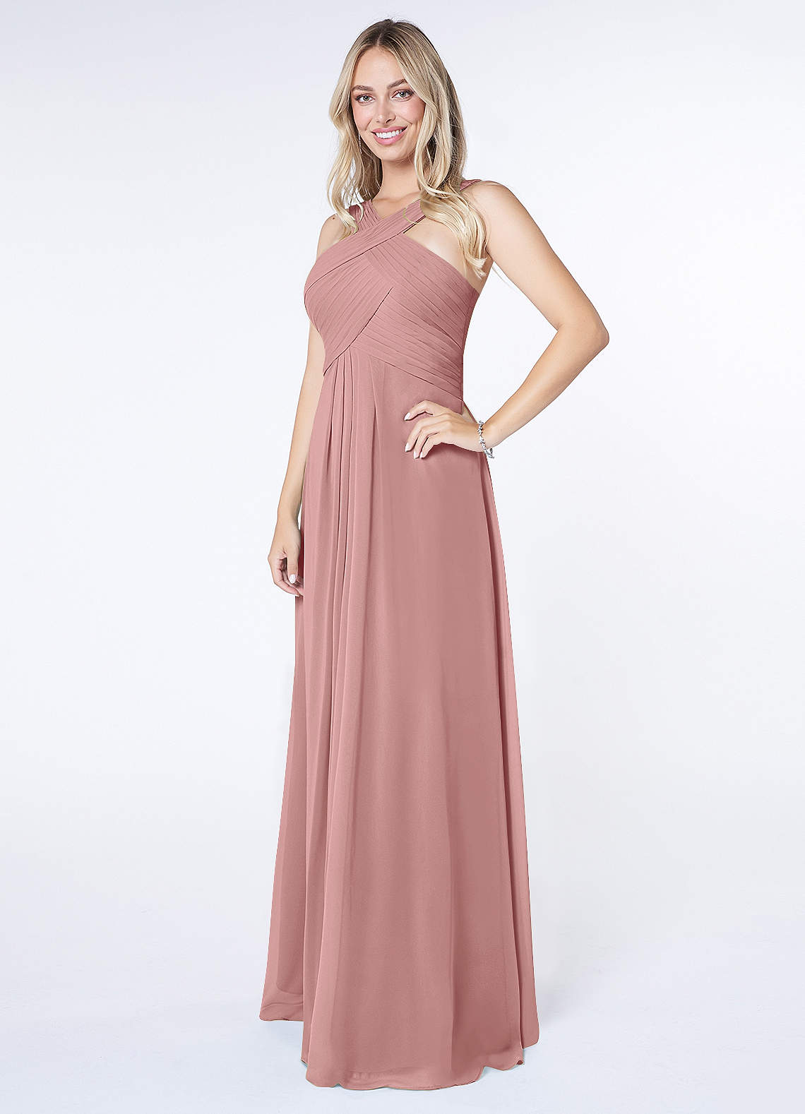 Kaleigh A-Line Halter Chiffon Bridesmaid Dress in dusty rose