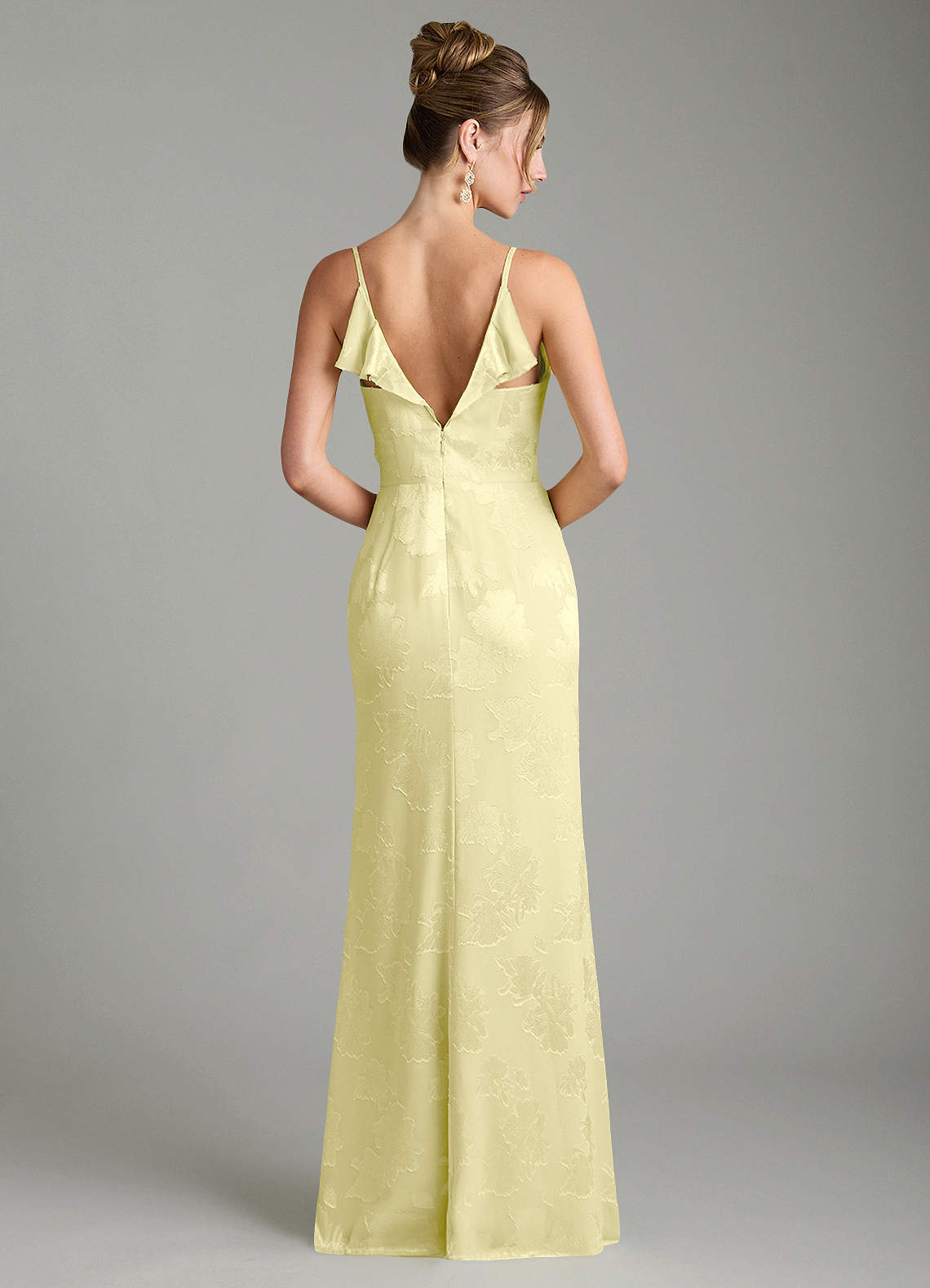 Larsa Mermaid V-Neck Jacquard Bridesmaid Dress in Lemon Sorbet