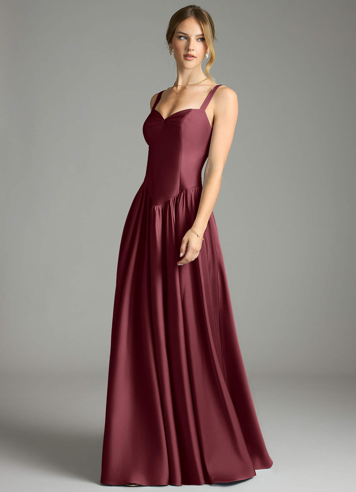 Evadina A-Line Sweetheart Stretch Satin Bridesmaid Dress in Merlot