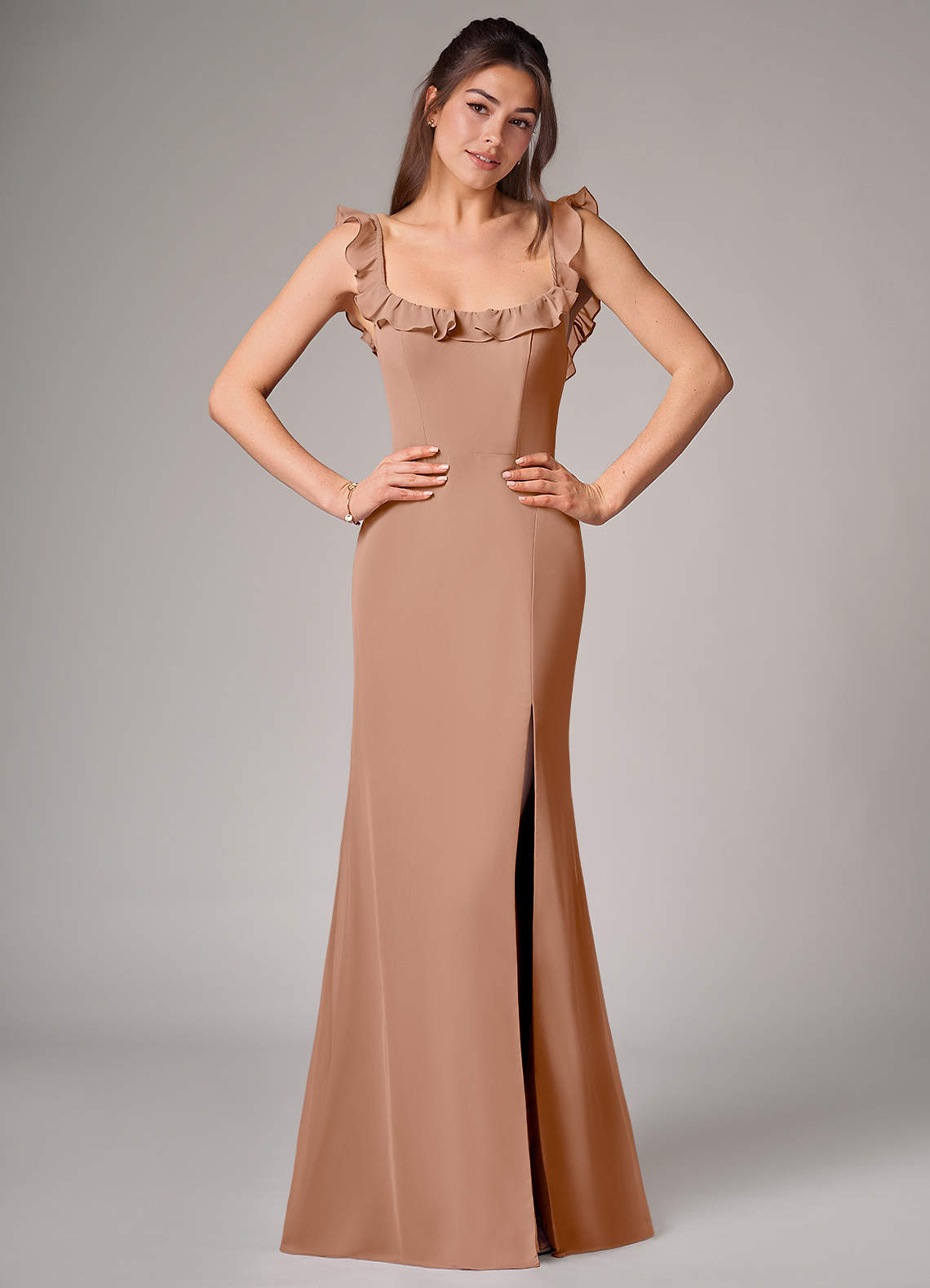 Callie Mermaid Scoop-Neck Chiffon Bridesmaid Dress in Champagne Rose