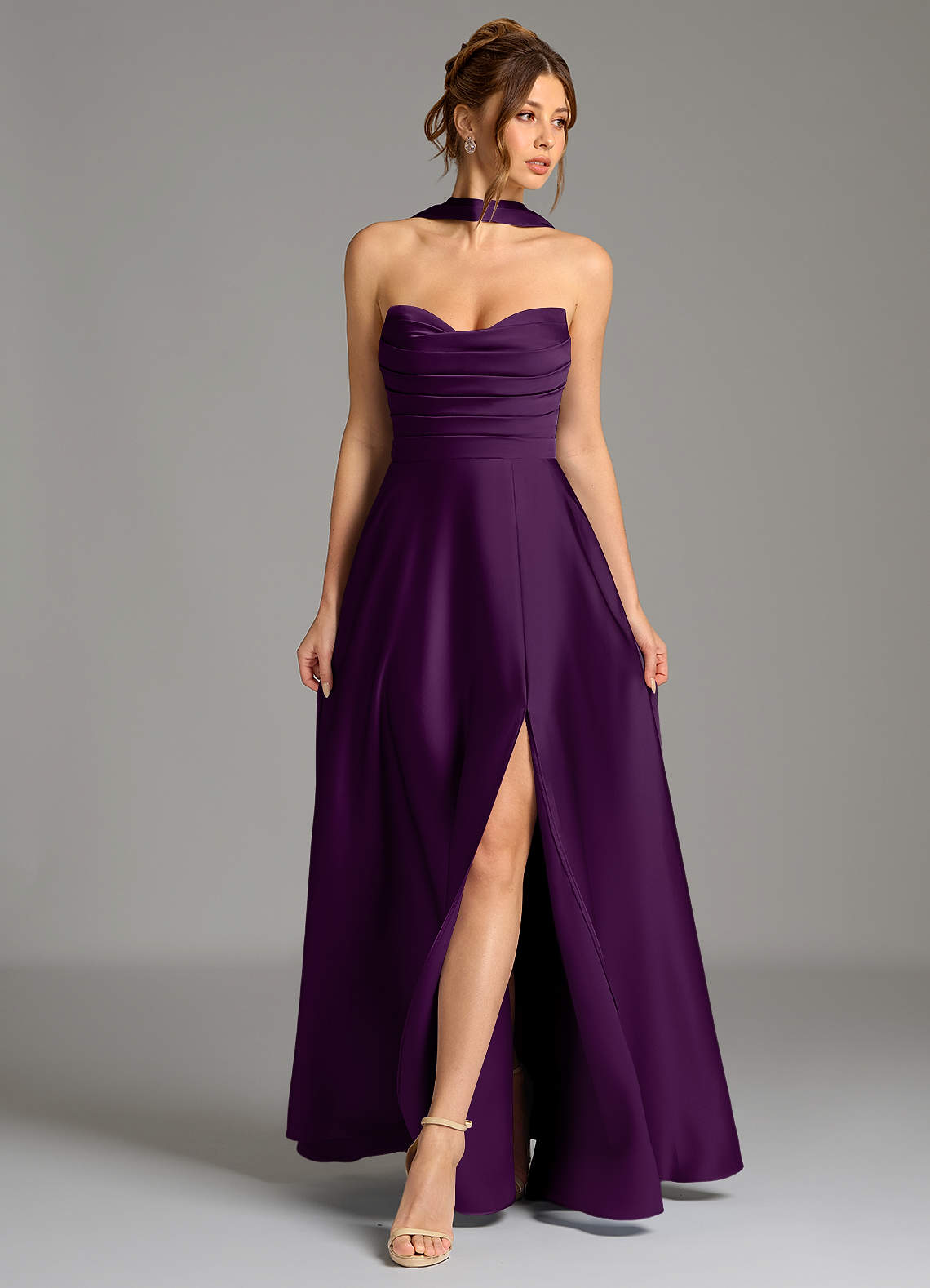 Ayla A-Line Sweetheart Stretch Satin Bridesmaid Dress in Grape
