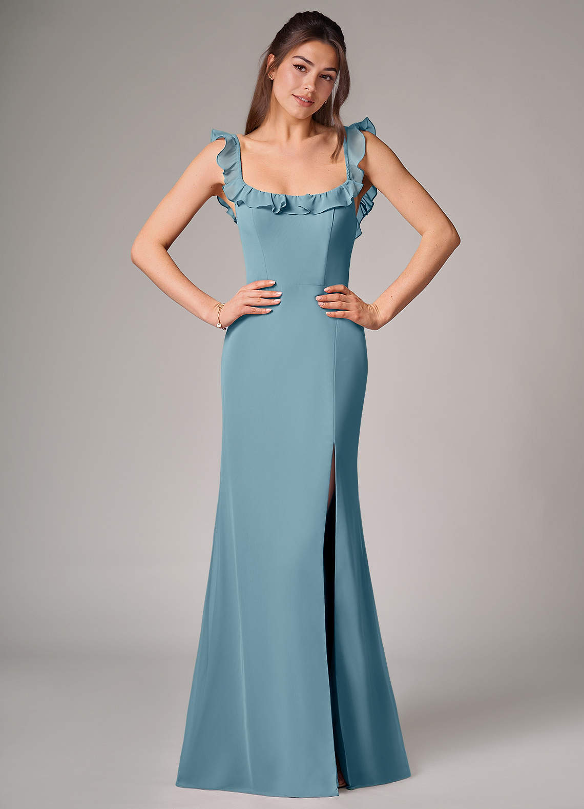 Callie Mermaid Scoop-Neck Chiffon Bridesmaid Dress in Moody Blue