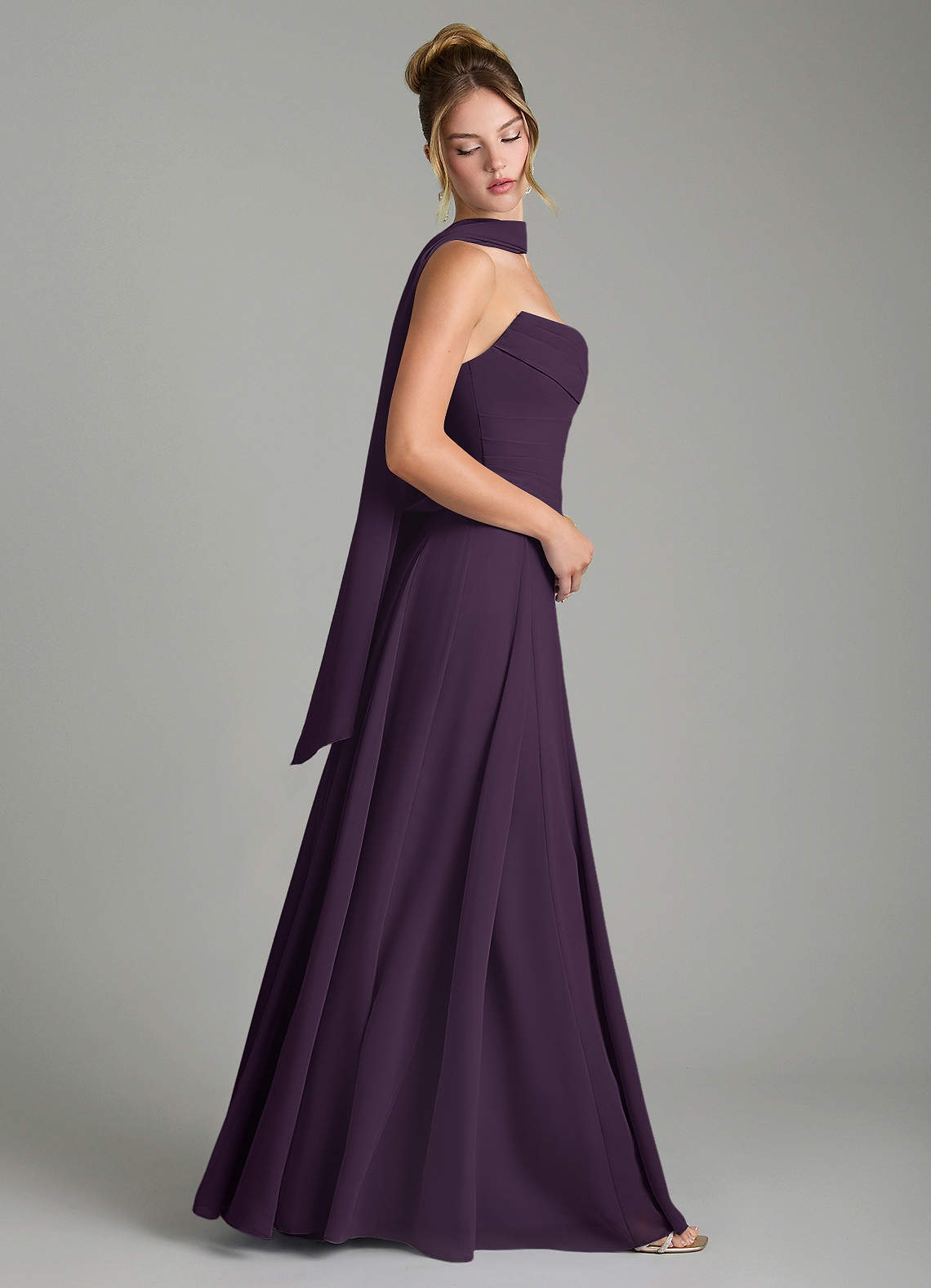Gabriela A-Line Cowl-Neck Chiffon Bridesmaid Dress in Plum