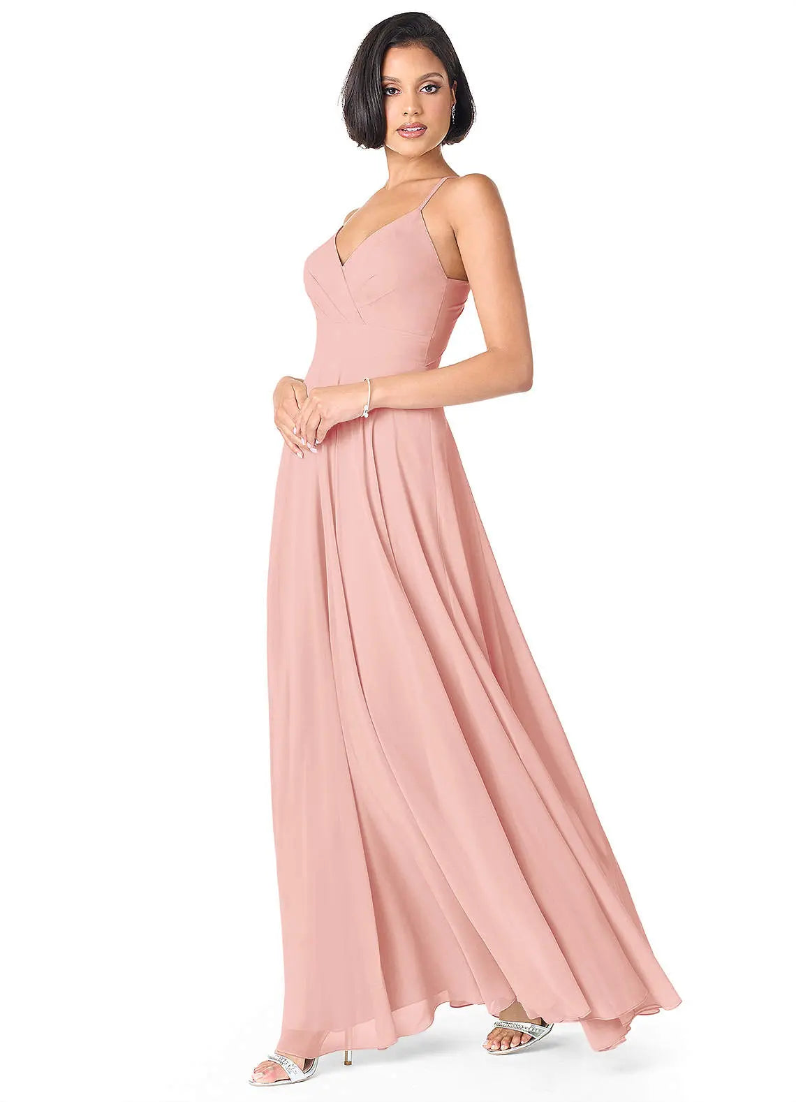 Avelina A-Line V-Neck Chiffon Bridesmaid Dress in Rosette