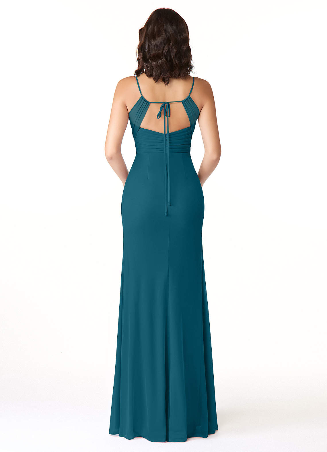 Reneya Mermaid V-Neck Mesh Bridesmaid Dress in Ink Blue