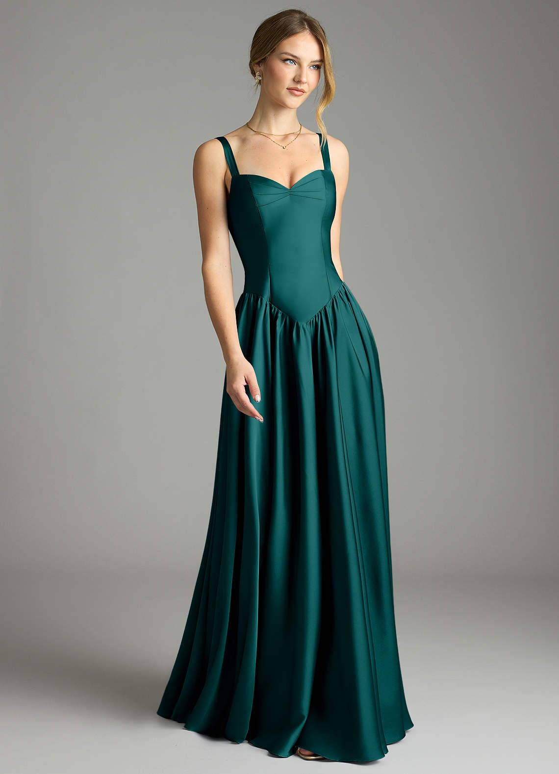 Evadina A-Line Sweetheart Stretch Satin Bridesmaid Dress in Peacock