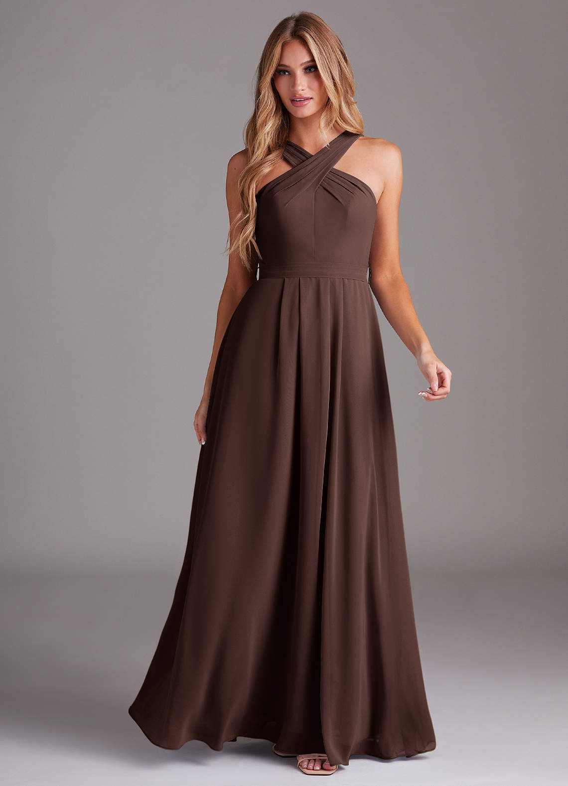 Dixie A-Line Halter Chiffon Bridesmaid Dress in Ganache