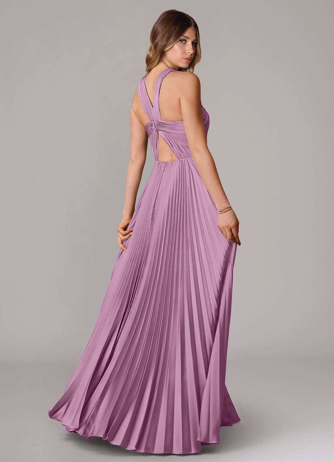 Afra A-Line Halter-Neck Stretch Satin Bridesmaid Dress in Wisteria